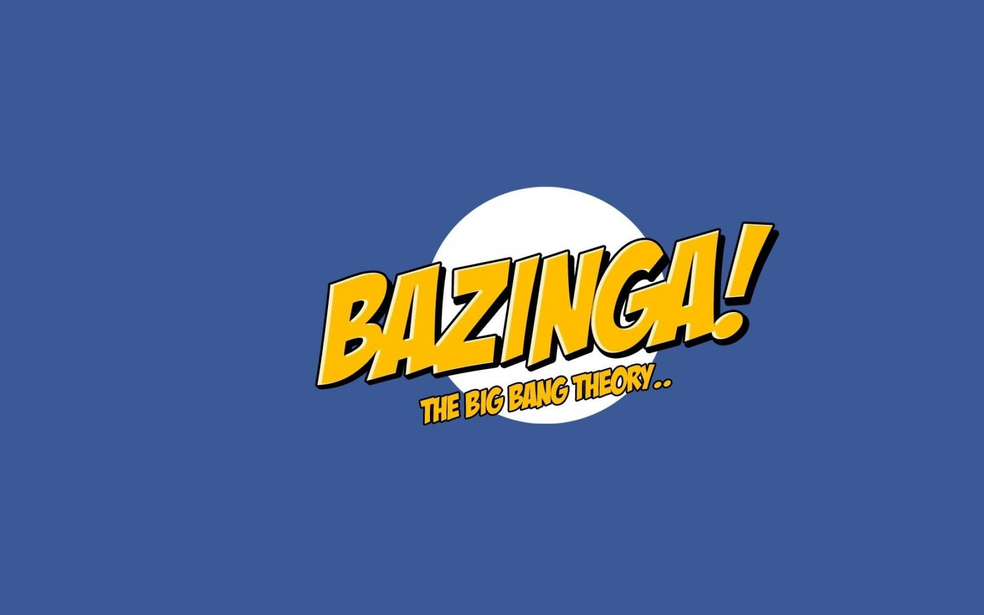 Bang 桌布 壁紙 — 純藍色背景上，粗體黃色 'BAZINGA!' 文字，下方有 'THE BIG BANG THEORY'。