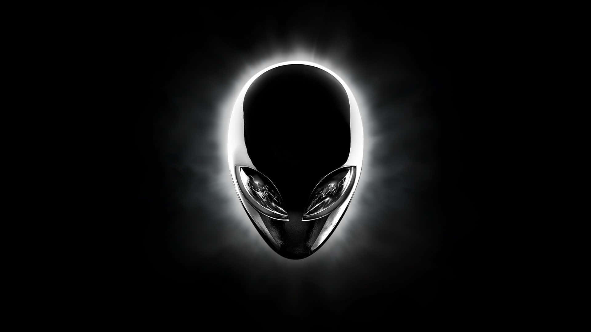 外星人 桌布 壁紙 — 純黑背景上帶有明亮白色光環的發光外星人頭部剪影。