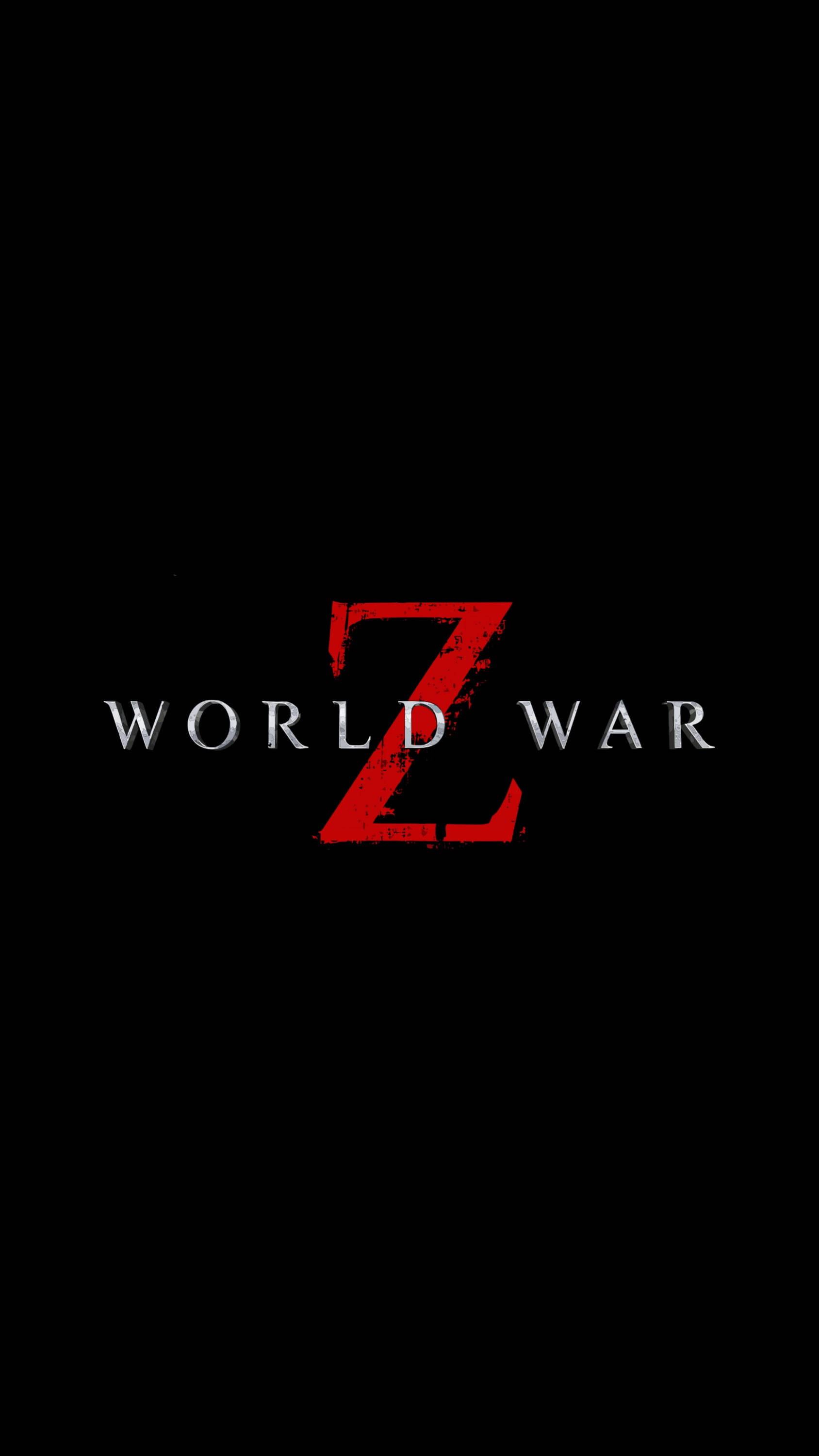 world war z game 桌布 壁紙 — 純黑背景上有一個粗體紅色破損的Z，並帶有金屬銀色文字「WORLD WAR」。