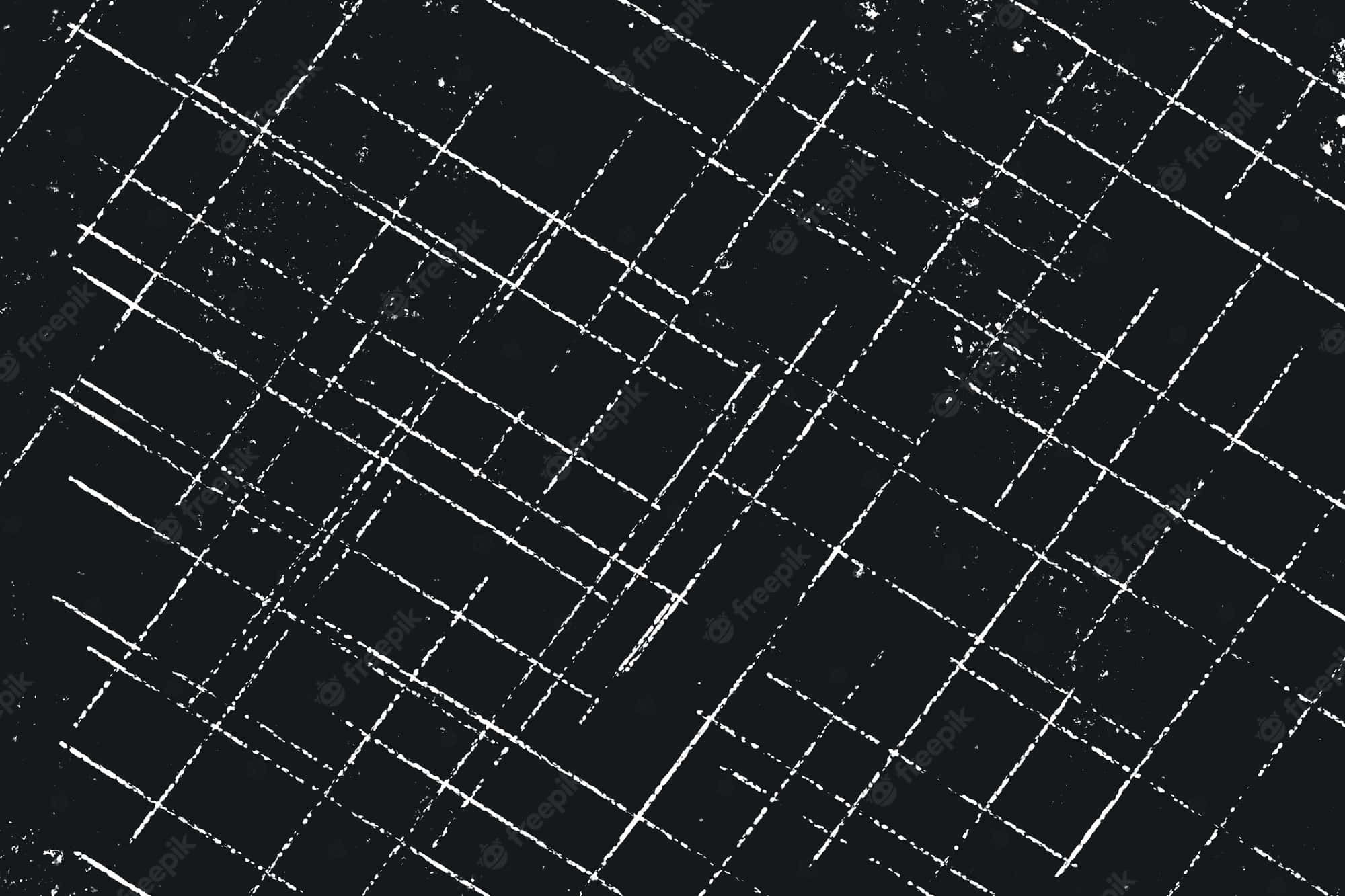 Grunge Aesthetic Mac 桌布 壁紙 — 純黑背景上覆蓋著混亂的白色刮痕，形成交叉的對角線和破碎的矩形。