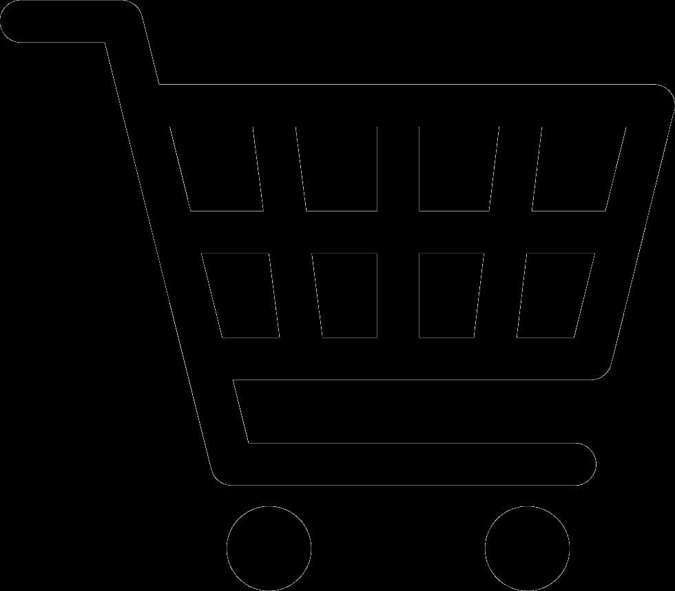 Shopping Cart 桌布 壁紙 — 純黑色背景上，一個極簡風格的白色購物車輪廓。