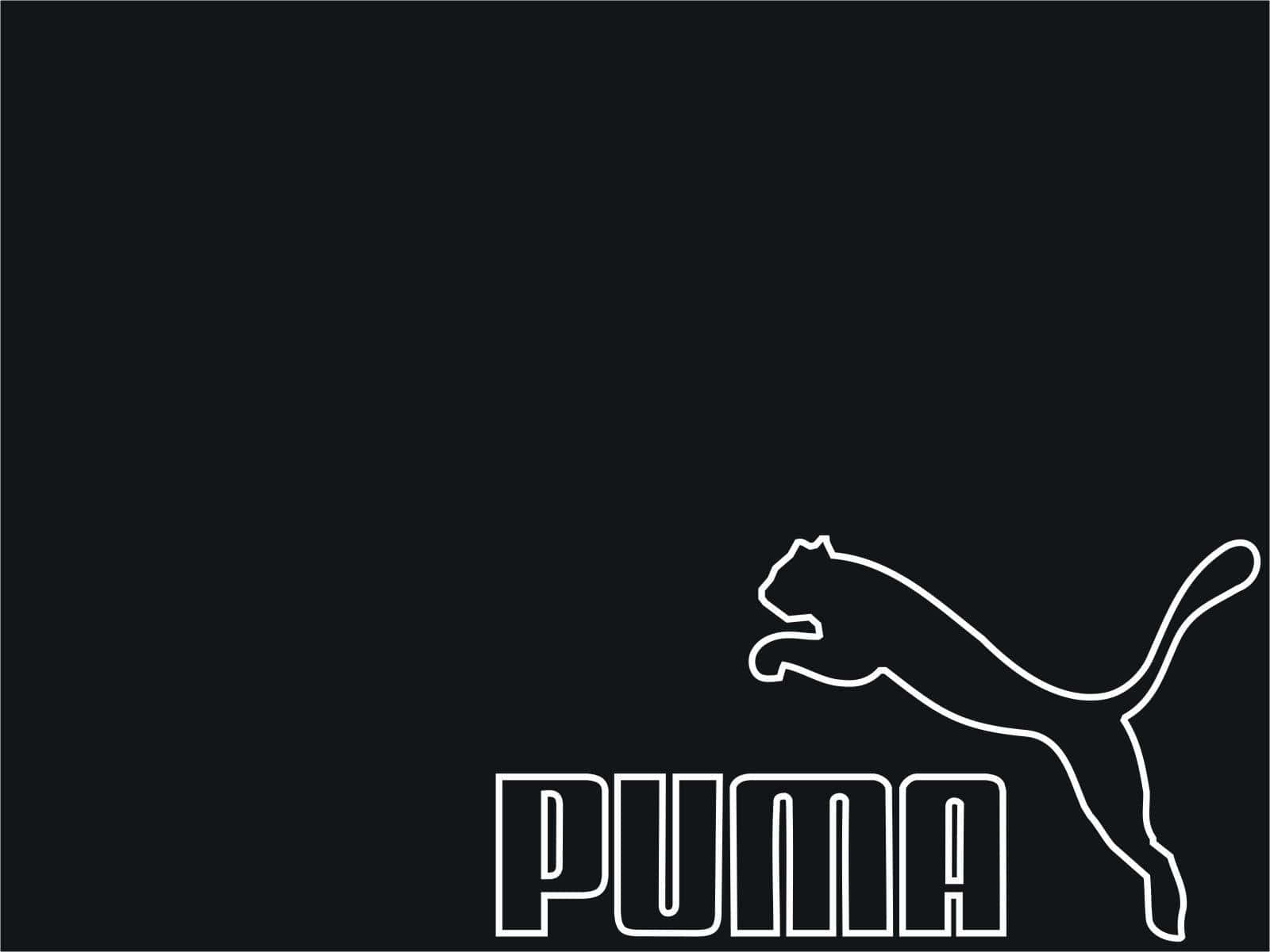 Puma 桌布 壁紙 — 純黑色背景上，一個跳躍美洲獅的極簡白色輪廓和「PUMA」字樣。