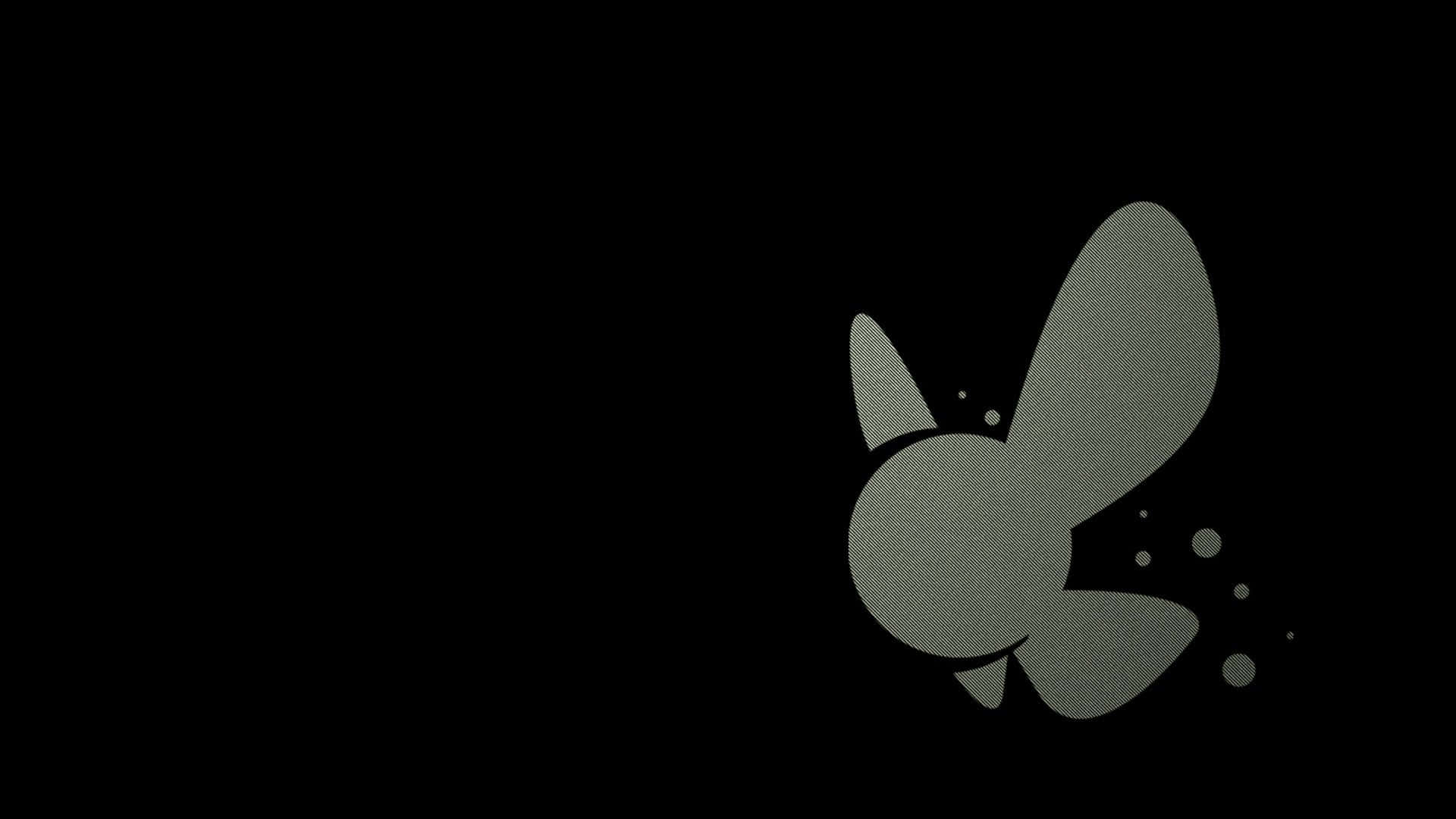The Legend Of Zelda Navi 桌布 壁紙 — 純黑色背景上，一隻帶有拖尾點的飛蟲的簡約灰色剪影。