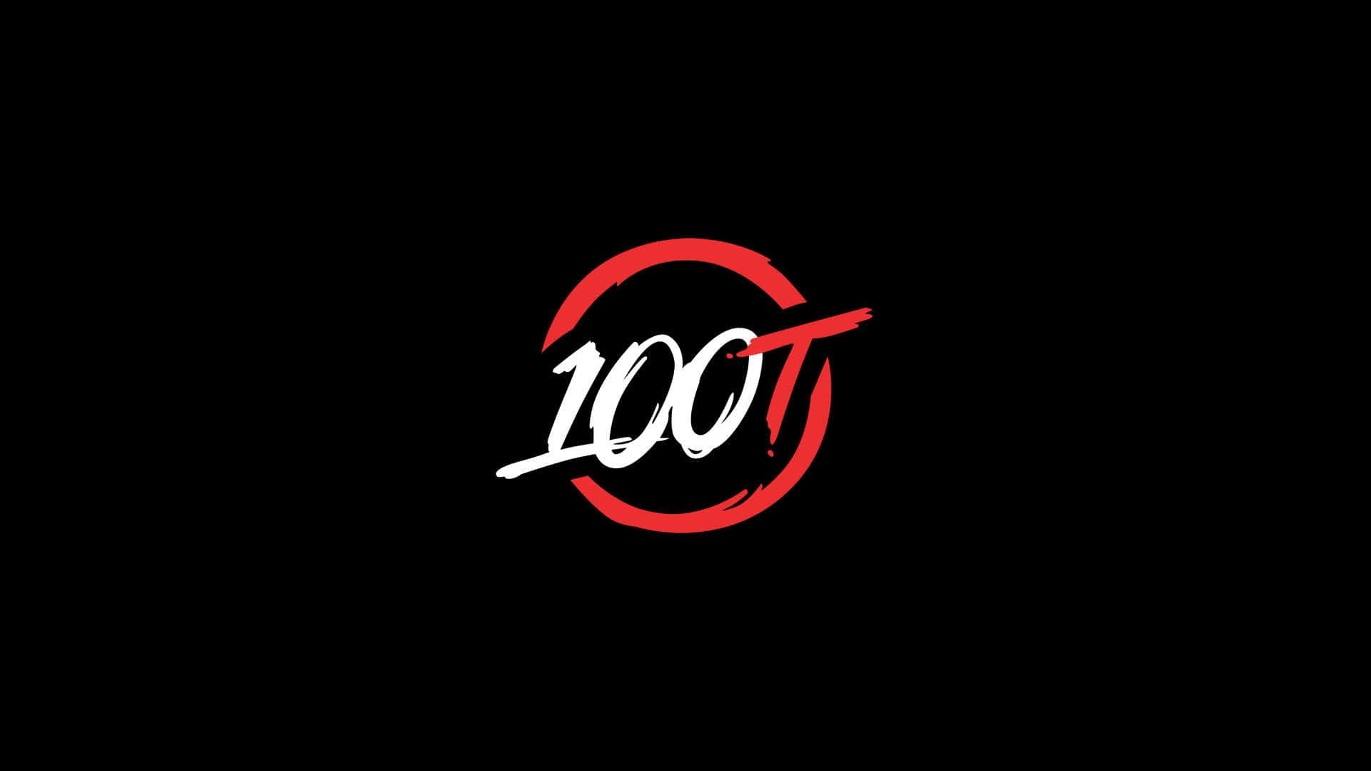 100 Thieves 桌布 壁紙 — 純黑色背景上，粗體白色風格化100T文字，帶有紅色筆觸圓圈。