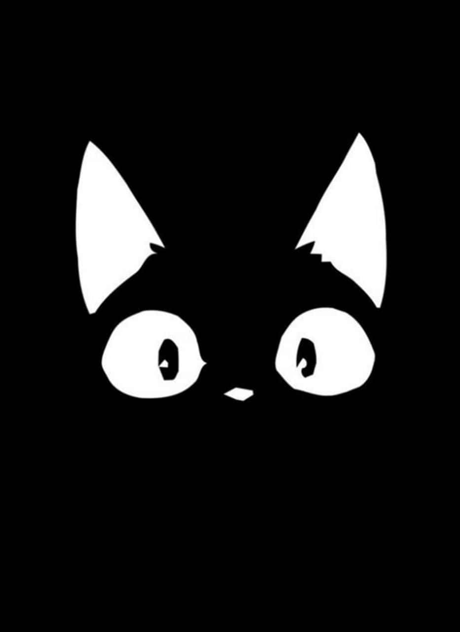 Jiji Cat 桌布 壁紙 — 純黑色背景上，貓臉的極簡白色剪影，眼睛大而圓。