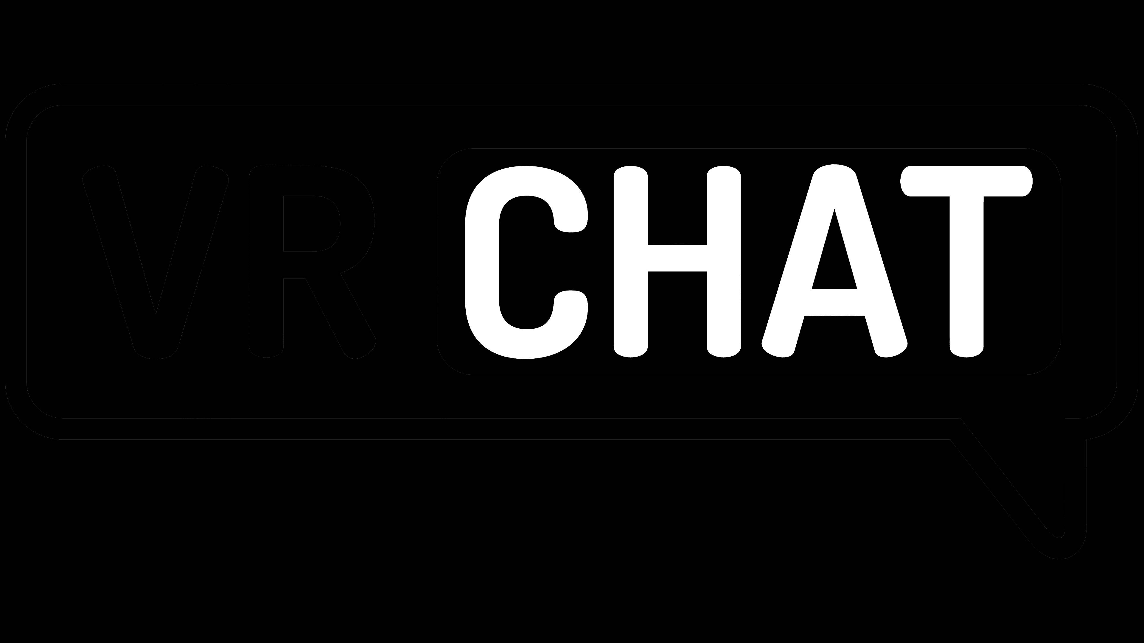 Vrchat 桌布 壁紙 — 純黑色背景上對話框輪廓內的粗體白色「VR CHAT」文字。
