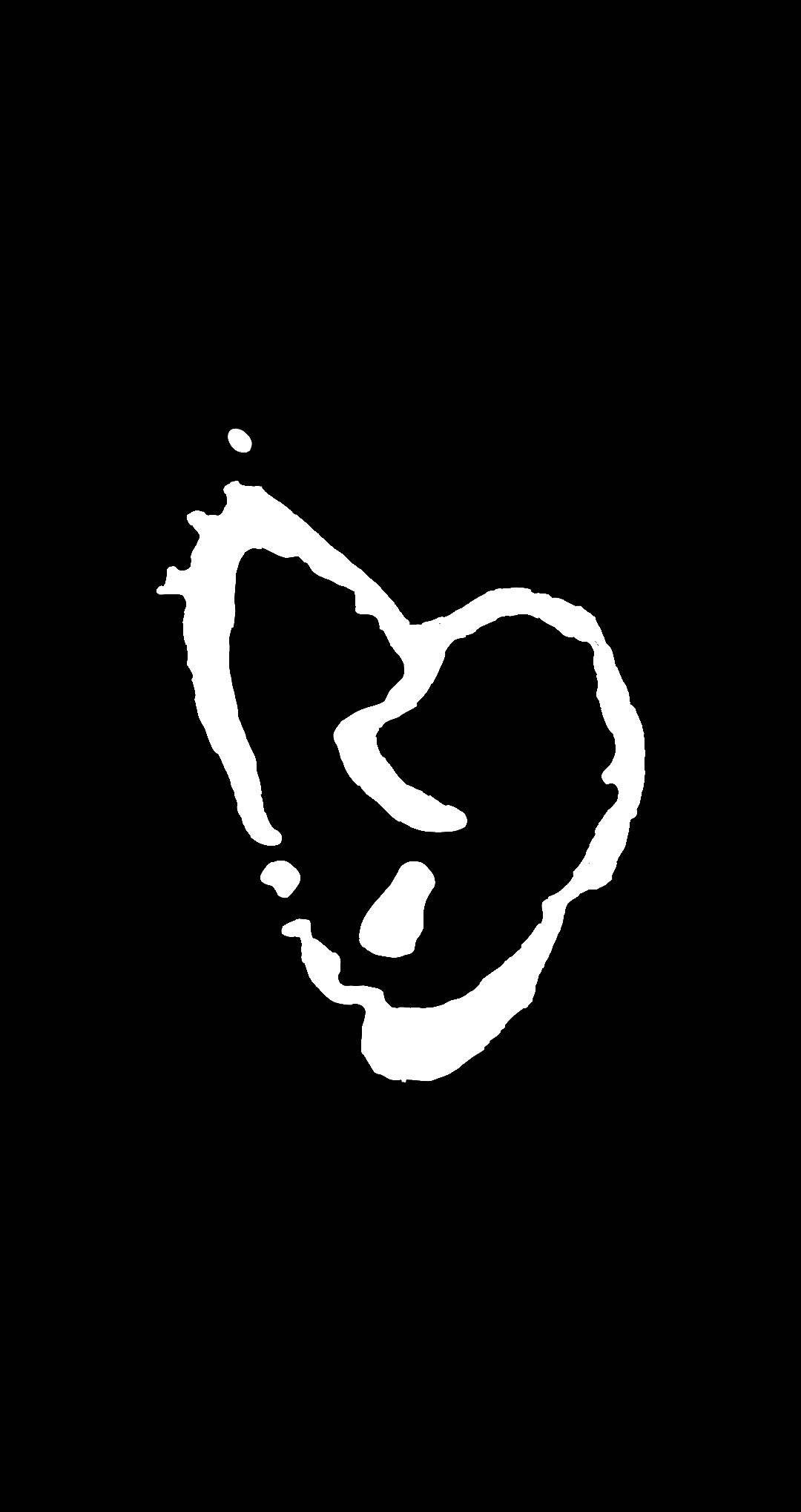 Broken Heart 桌布 壁紙 — 純黑色背景上帶有潑墨的極簡白色抽象心形。