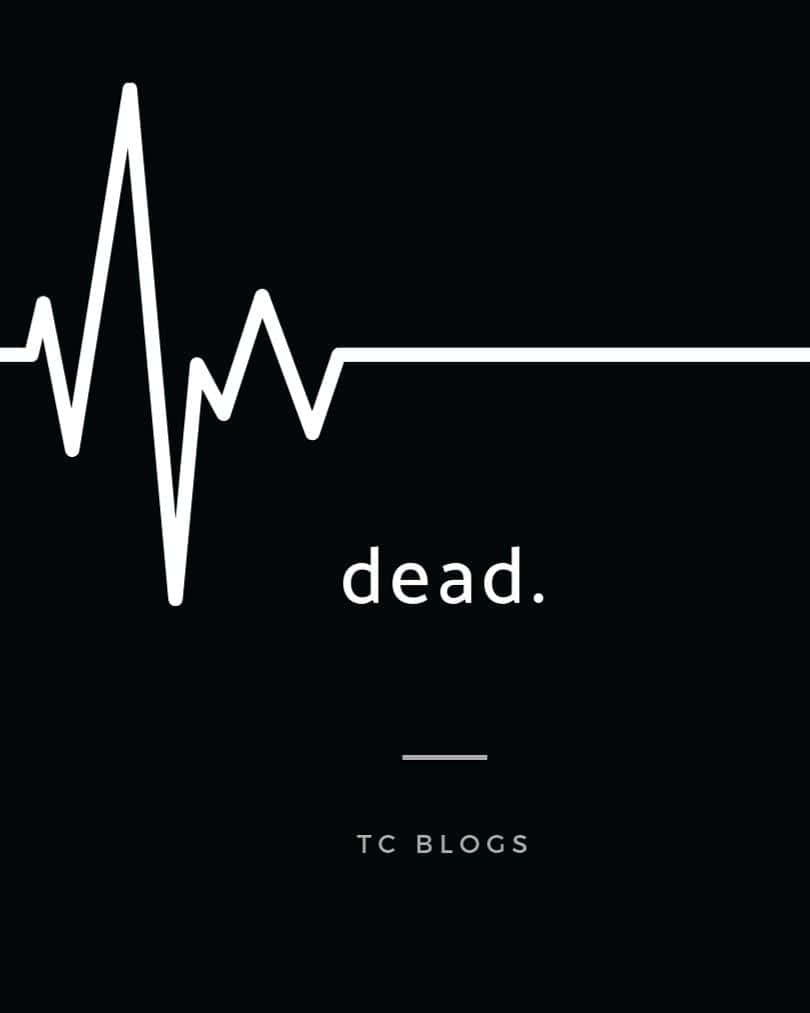 Heart Rate 桌布 壁紙 — 純黑色背景上有一條白色心跳線變平，下方寫著dead一詞。