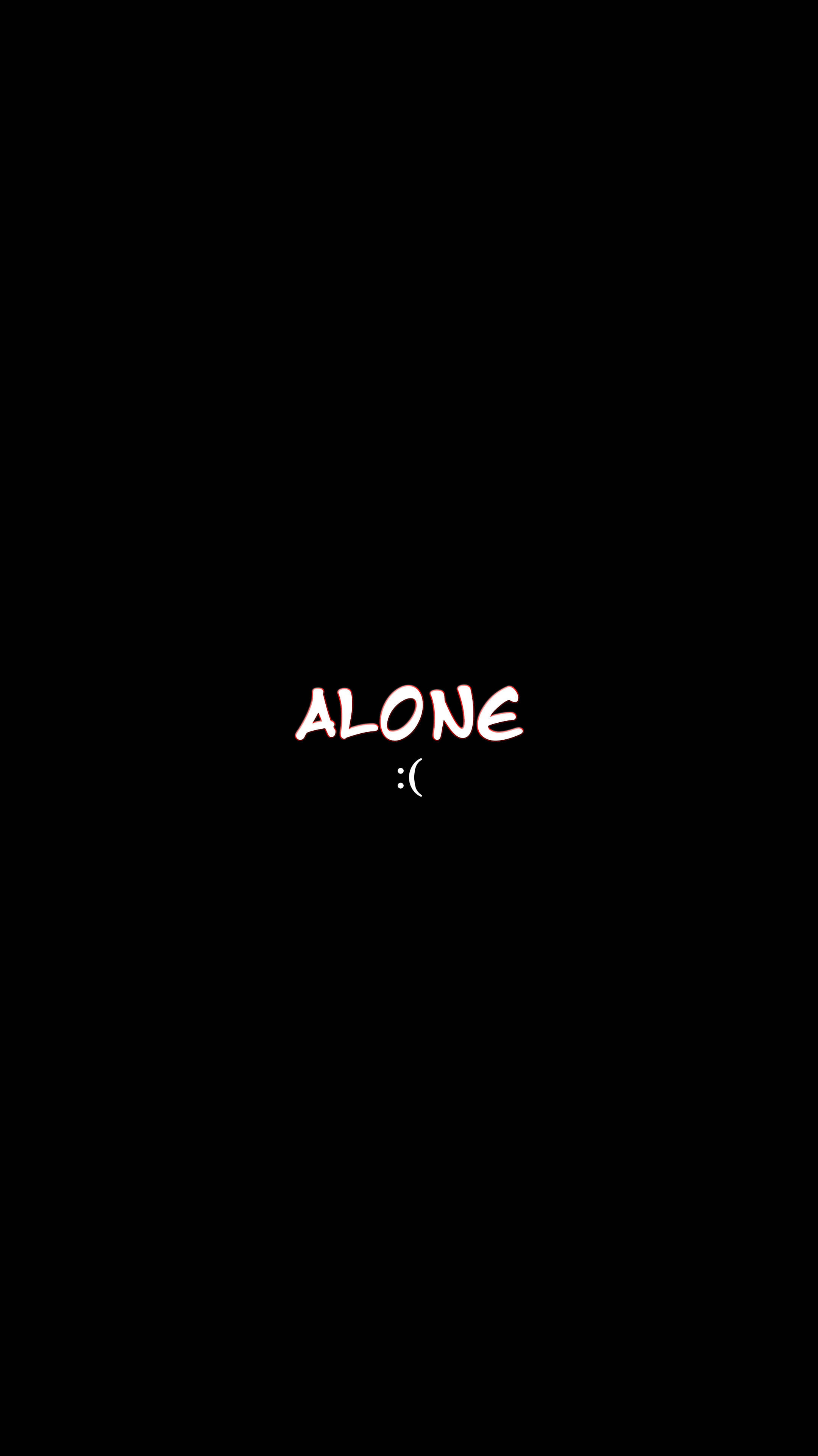 mood 桌布 壁紙 — 純黑色背景中央有粗體白色文字寫著 ALONE 和一個悲傷表情符號。