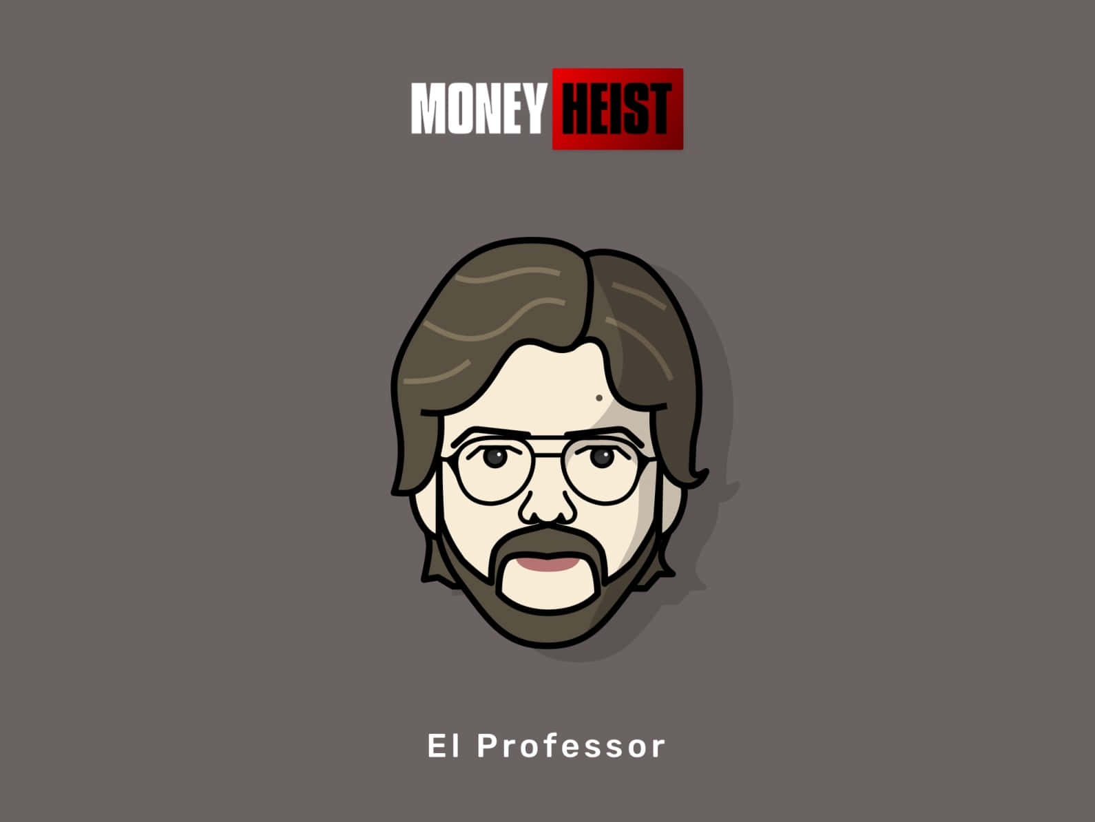 Money Heist Mask 桌布 壁紙 — 《紙房子》中艾爾·普羅費索的風格化卡通肖像，背景為純灰色。