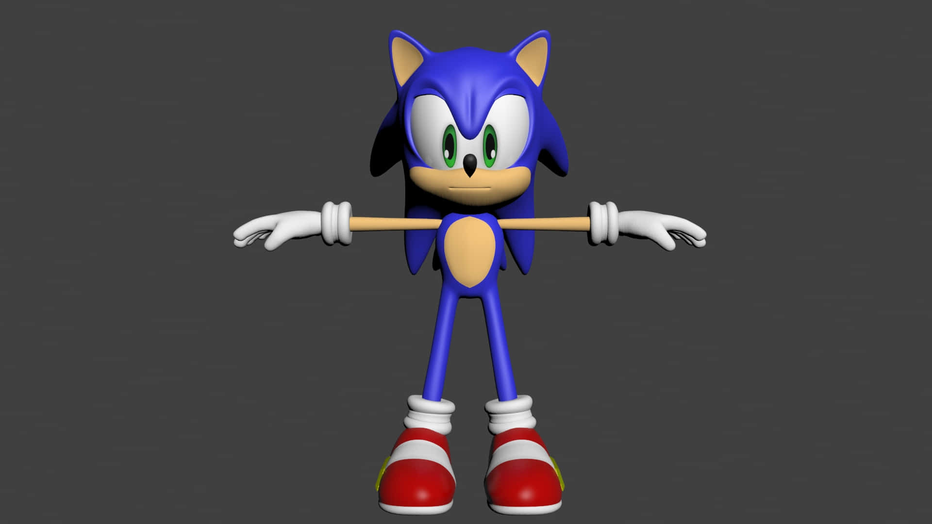 Sonic Characters 桌布 壁紙 — 索尼克刺蝟自信地伸展雙臂，站在純灰色背景前。