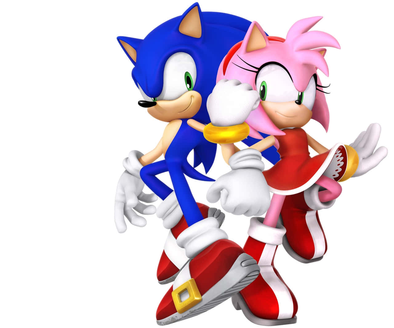 Sonic And Amy 桌布 壁紙 — 索尼克和艾米·羅斯在白色背景前以鮮豔色彩和愉快表情擺出動態姿勢。