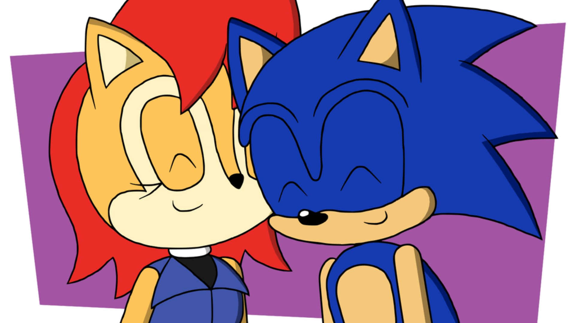 Sonic And Sally 桌布 壁紙 — 索尼克和艾米在風格化的動漫插圖中分享溫柔時刻，色彩大膽，光線柔和。