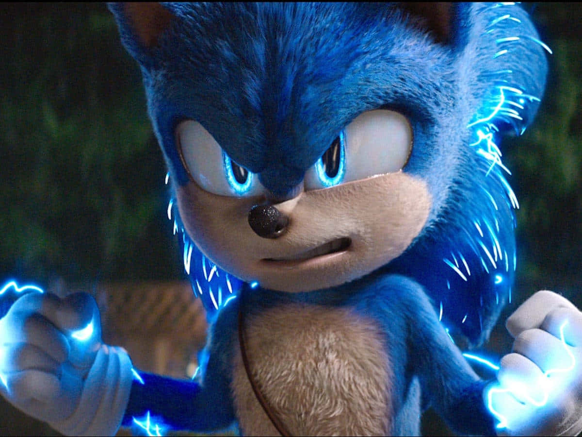 Modern Sonic 桌布 壁紙 — 索尼克在黑暗森林中握緊拳頭，發出電光藍色的能量。