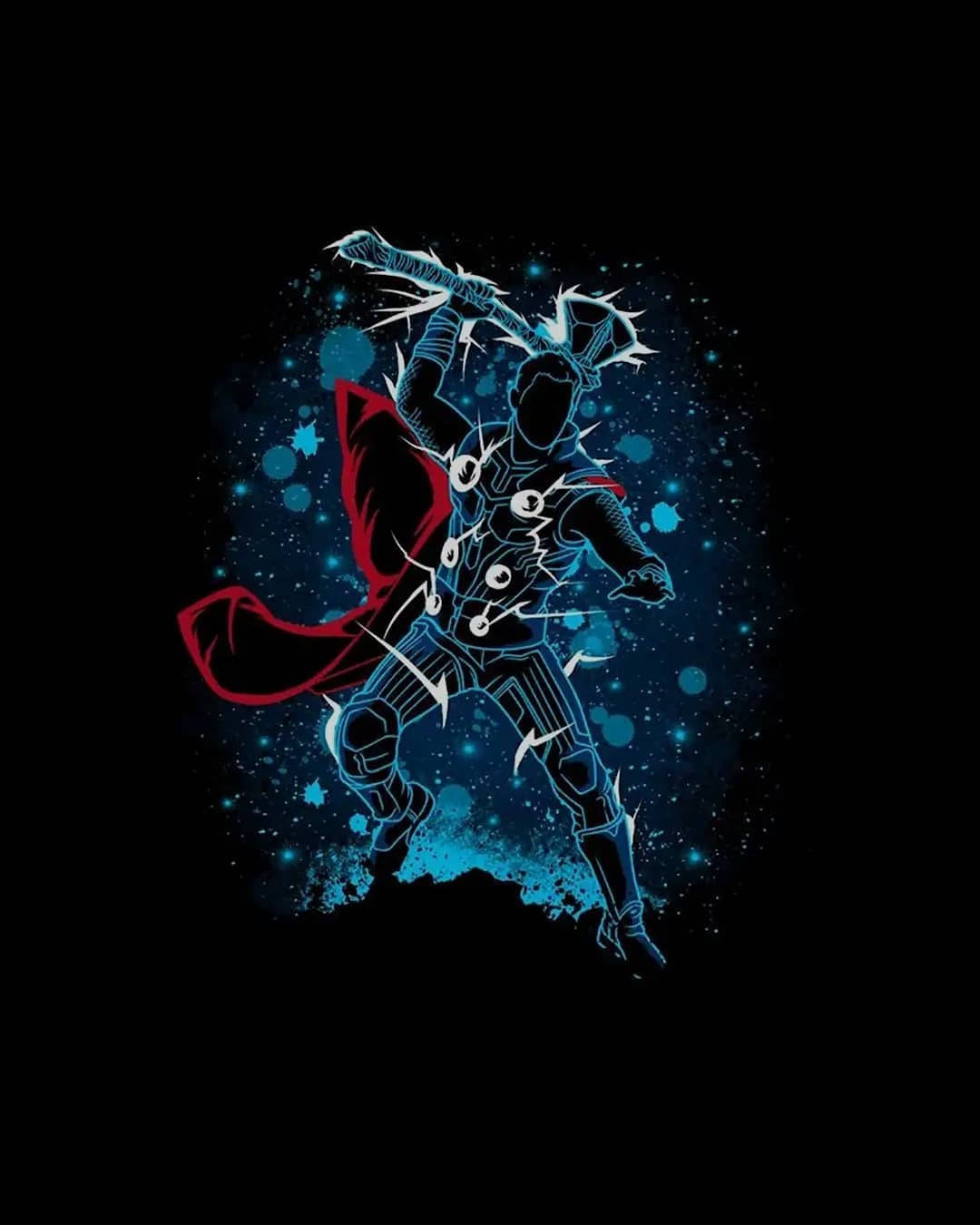 索爾身處宇宙藍紅配色，揮舞著他的閃電錘。 — 索爾 GIF 壁紙