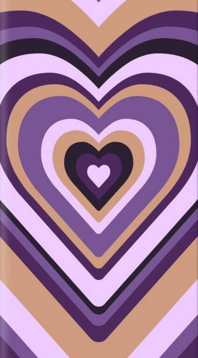 Y2k Heart 桌布 壁紙 — 紫色、米色和白色的同心心形圖案營造出充滿活力的復古風格，產生催眠般的層次效果。
