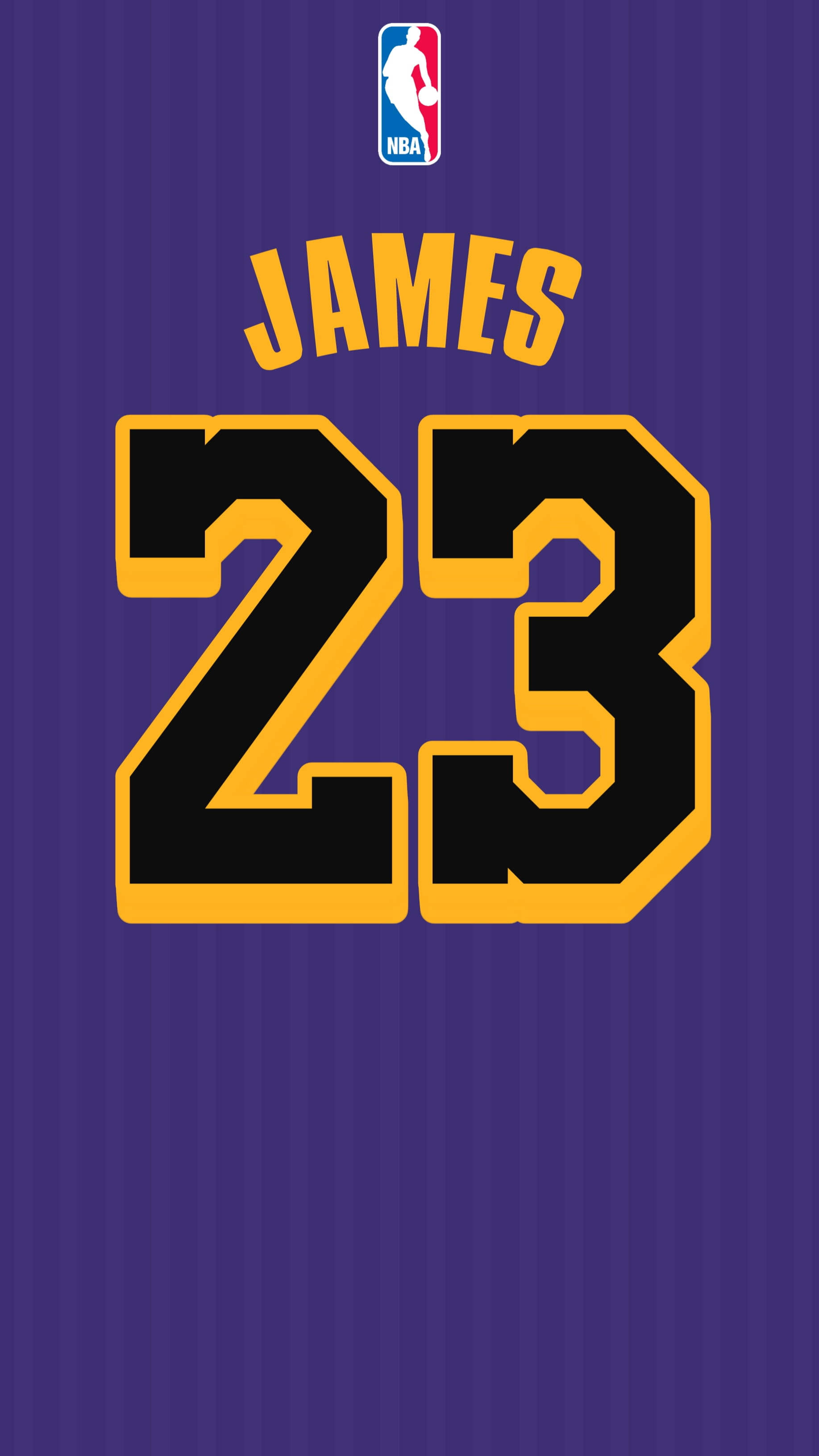 NBA 桌布 壁紙 — 紫色NBA球衣特寫，粗體黃色邊框黑色23號碼，上方有名字JAMES。