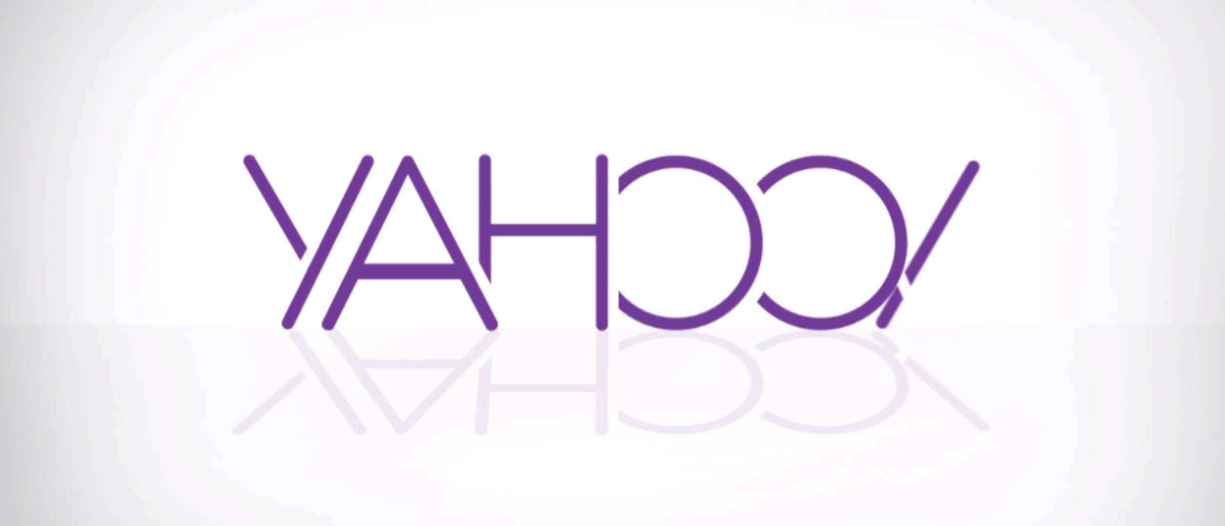 Yahoo 桌布 壁紙 — 紫色Yahoo標誌，在乾淨的白色漸層背景上帶有倒影。