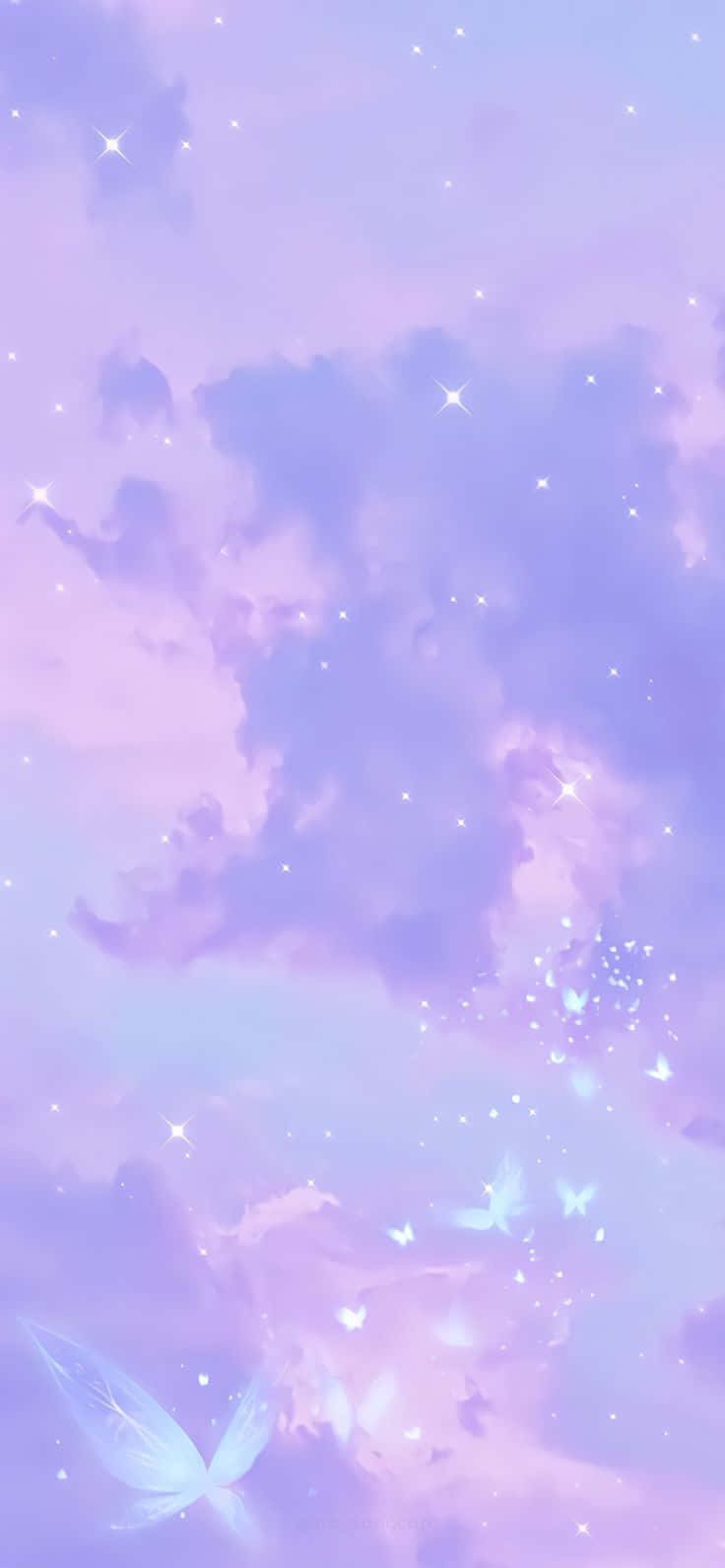紫色天空中蝴蝶與星星共舞 壁紙