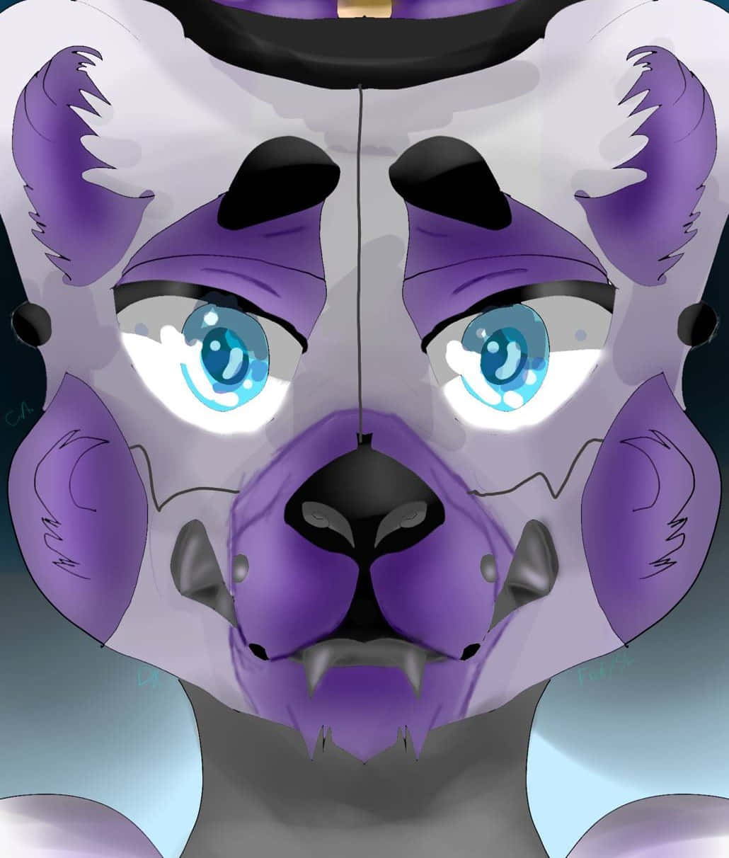 Funtime Freddy 桌布 壁紙 — 紫色毛皮擬人化貓咪的特寫，擁有發光的藍色眼睛和黑色帽子，凝視著。