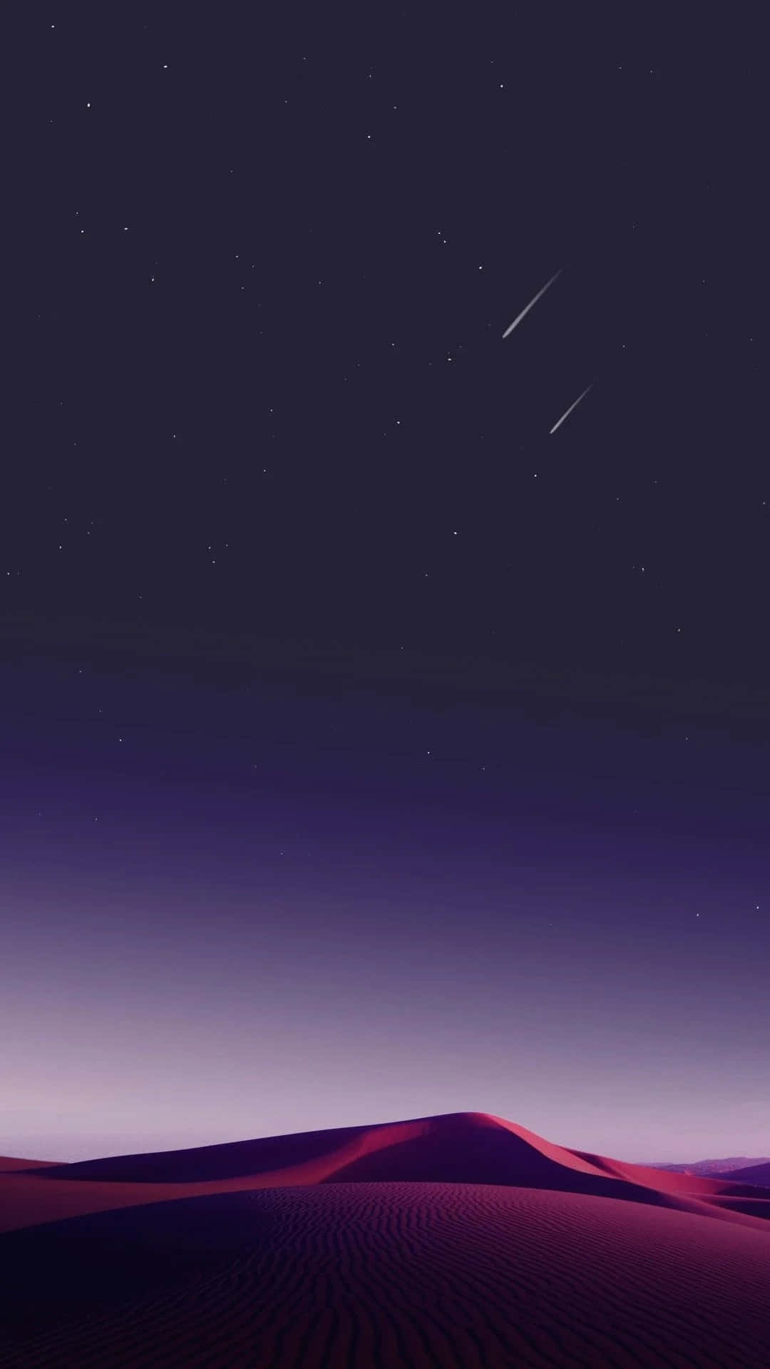 Pastel Galaxy 桌布 壁紙 — 紫色沙丘在繁星點點的夜空下延伸，兩顆明亮的流星劃過頭頂。