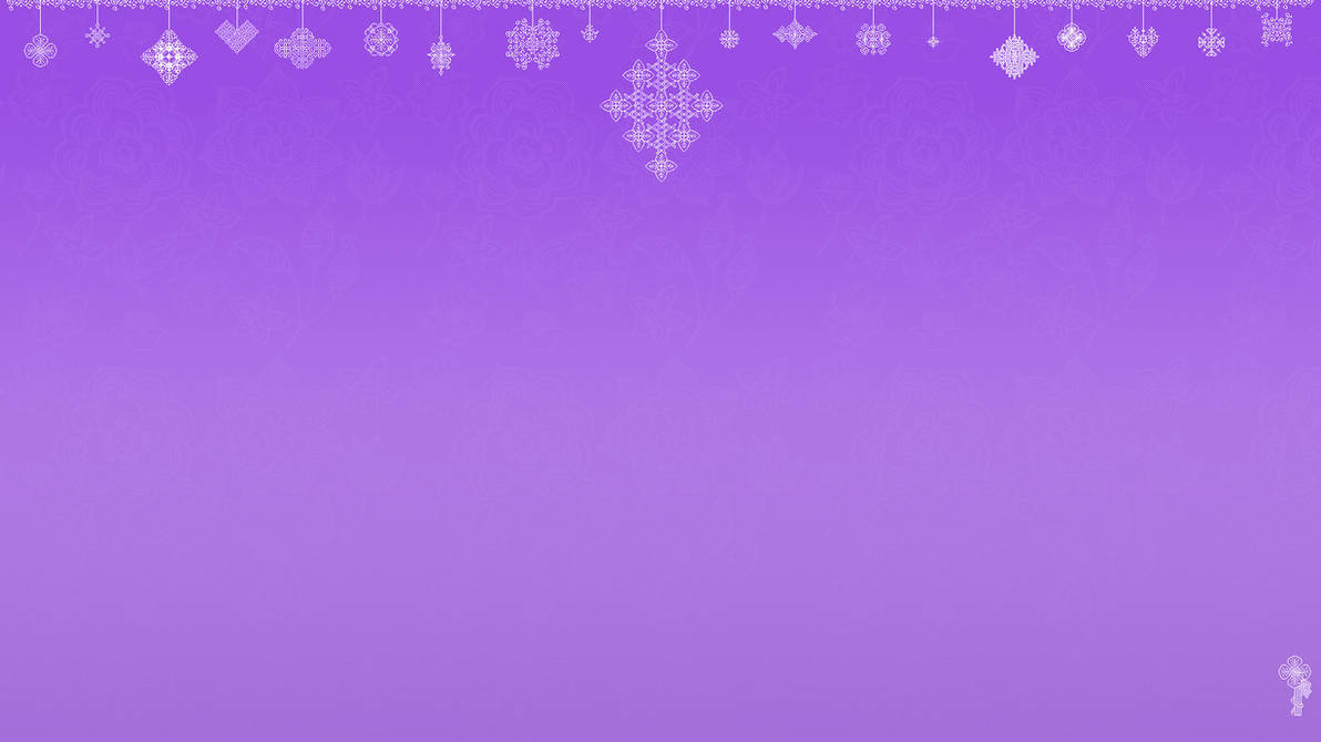 cute aesthetic pc 桌布 壁紙 — 紫色漸層背景，頂部飾有精緻的白色雪花和裝飾邊框。