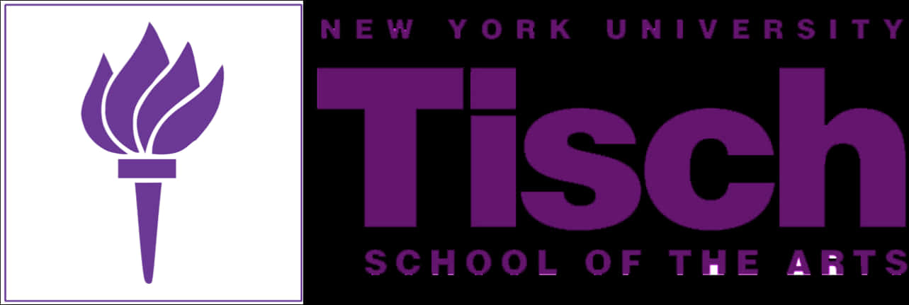 Nyu 桌布 壁紙 — 紫色火炬標誌和粗體文字，用於紐約大學蒂施藝術學院，背景為黑白。