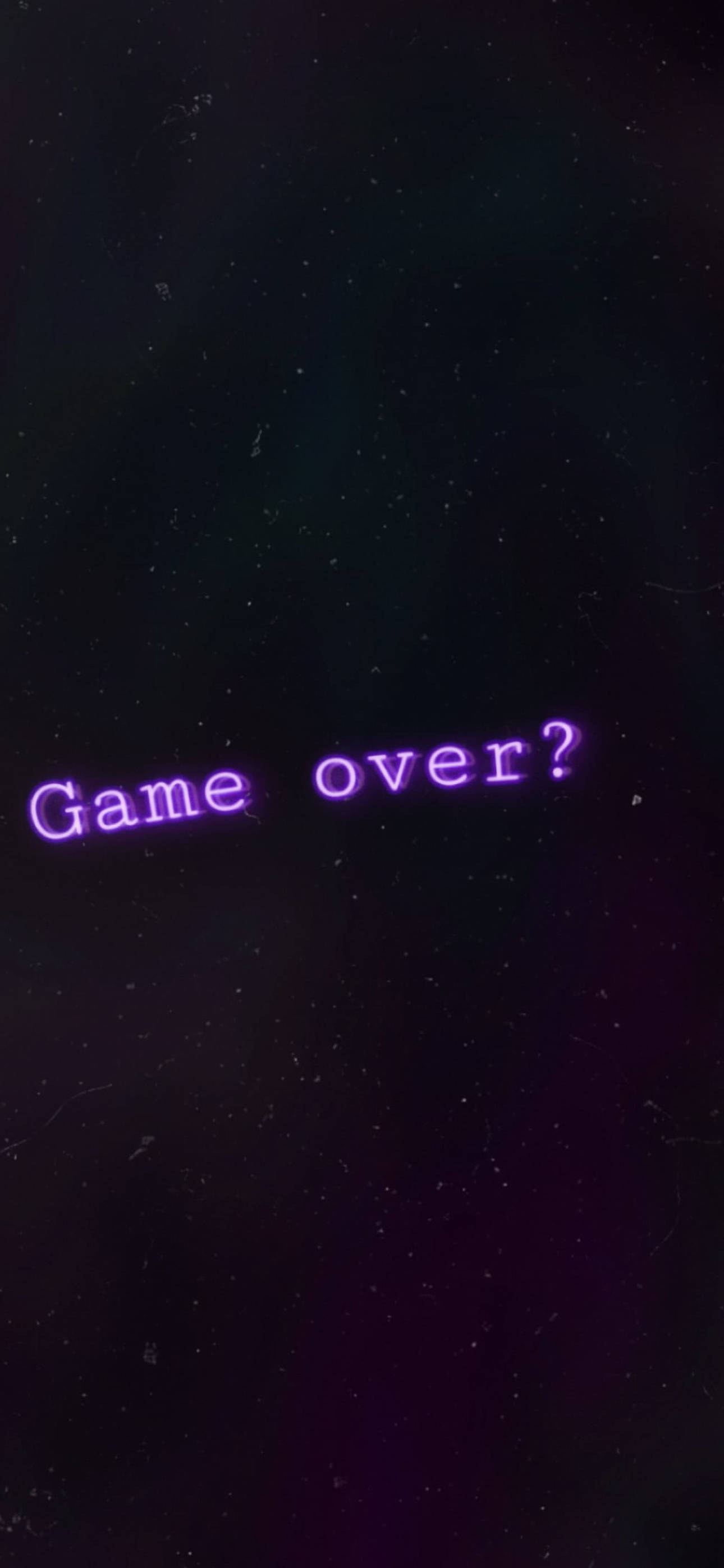 黑紫美學 桌布 壁紙 — 紫色發光的文字顯示「game over?」，漂浮在點綴著星星的黑暗宇宙背景上。