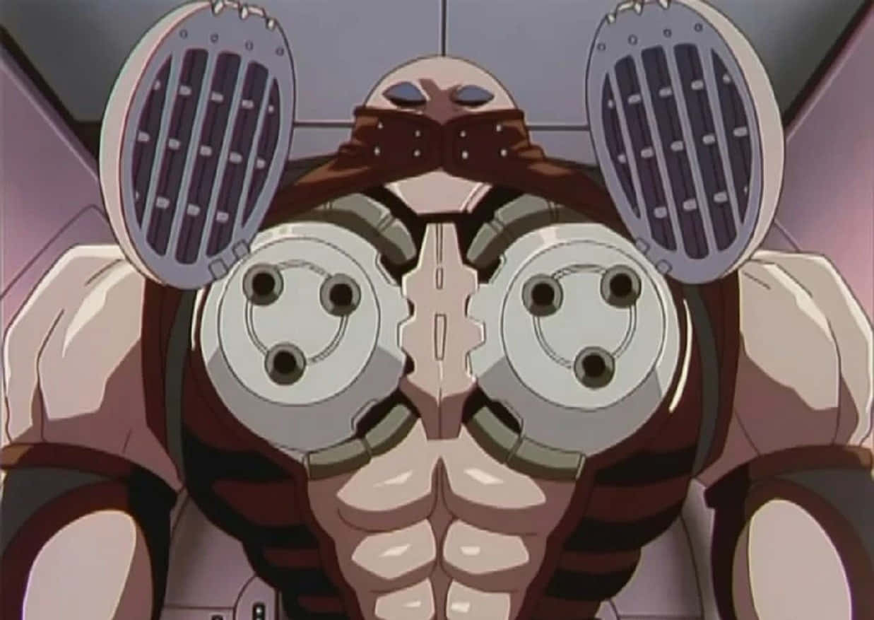 Trigun Gray The Ninelives 桌布 壁紙 — 紫色駕駛艙內一個肌肉發達的動漫機器人特寫，擁有大型圓形眼睛和格柵狀頭飾。