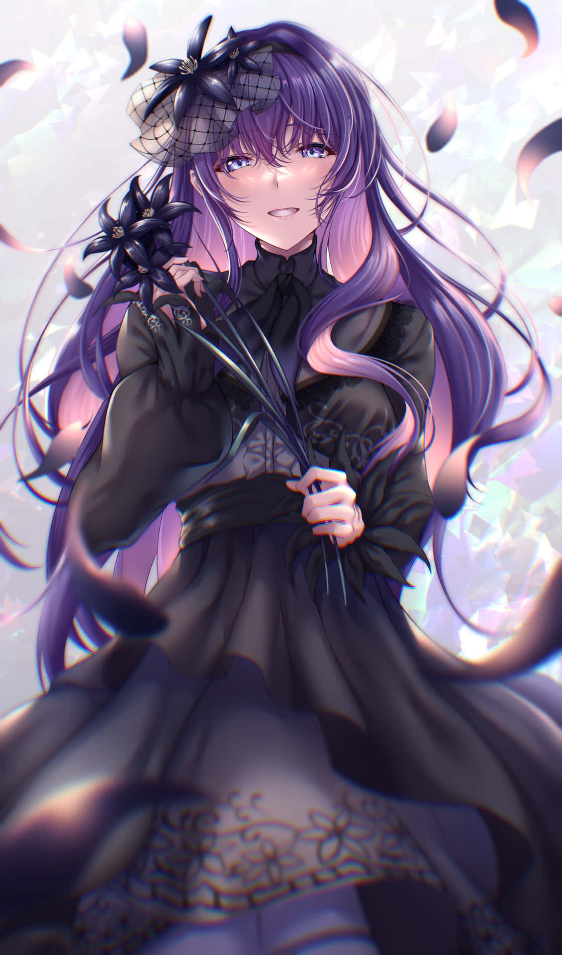 紫髮女孩手持花朵 — 動漫頭像 壁紙