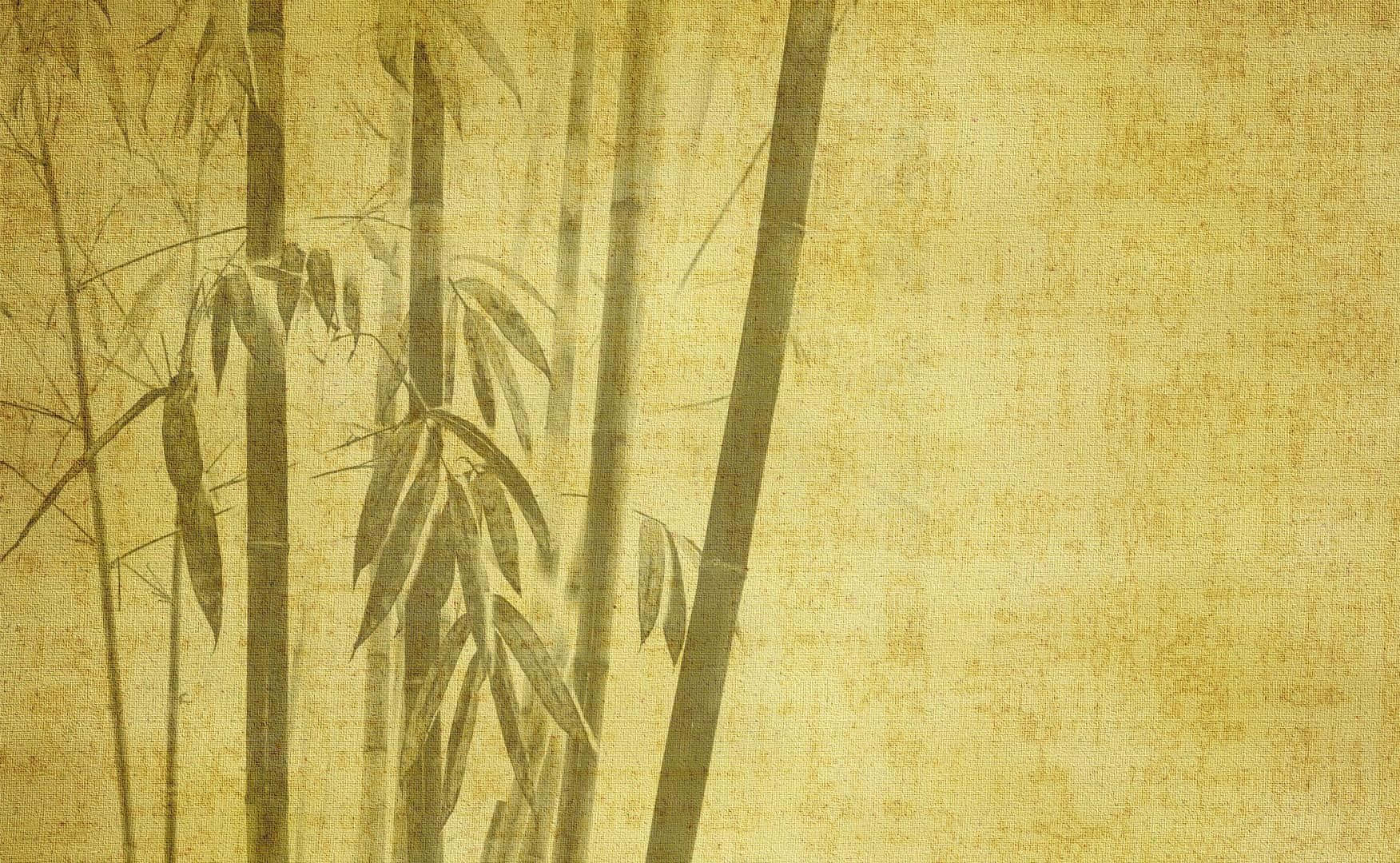 Bamboo 桌布 壁紙 — 細緻的竹莖和竹葉以柔和墨色呈現，襯以有紋理的舊羊皮紙背景。