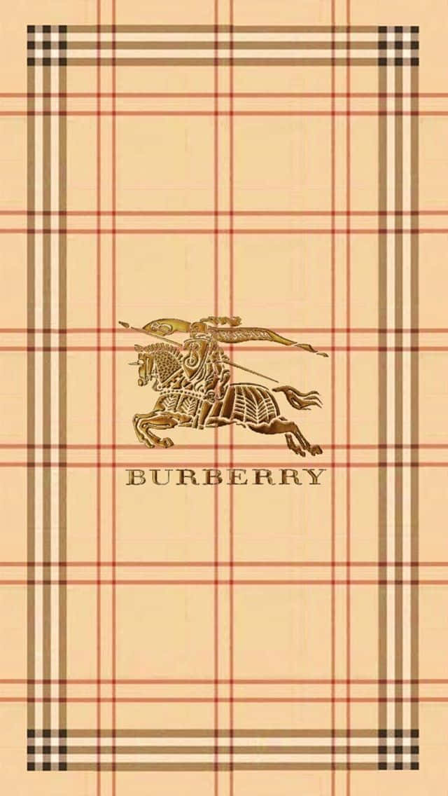 Burberry 桌布 壁紙 — 經典 Burberry 格子壁紙，米色背景中央有標誌性的騎士標誌。