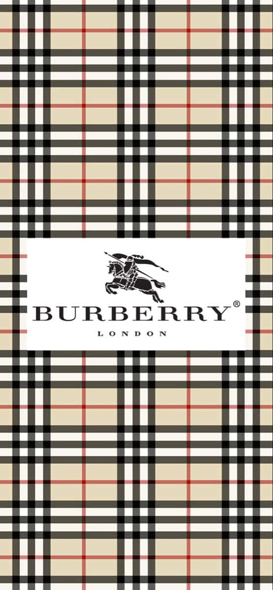 Burberry 桌布 壁紙 — 經典 Burberry 格紋圖案壁紙，中央為標誌性騎士標誌，底色為米色、黑色和紅色網格。