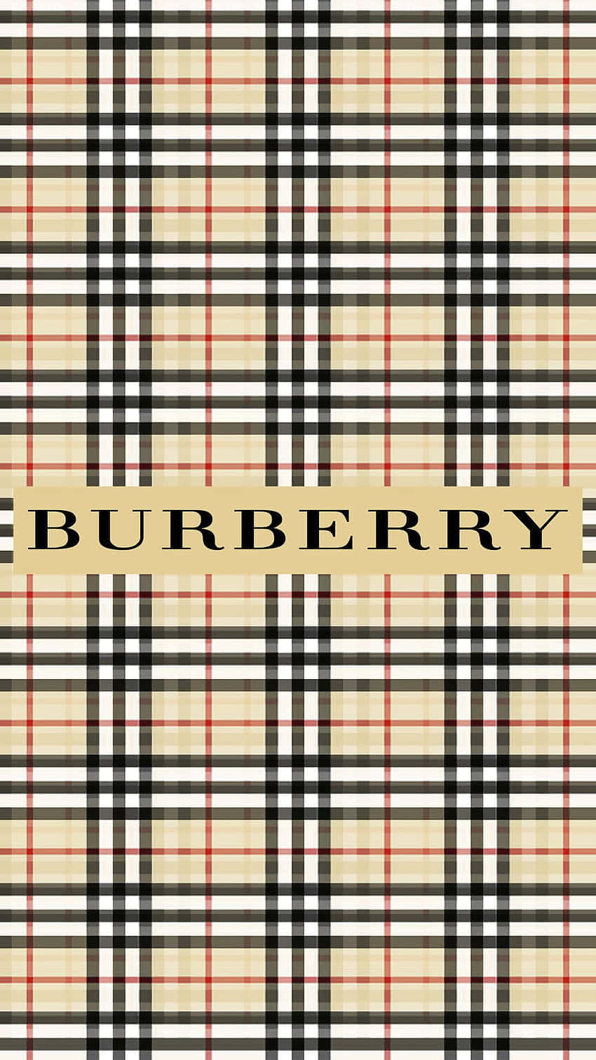 Burberry 桌布 壁紙 — 經典 Burberry 格紋圖案壁紙，配有米色、黑色、紅色和白色條紋，品牌標誌置中。