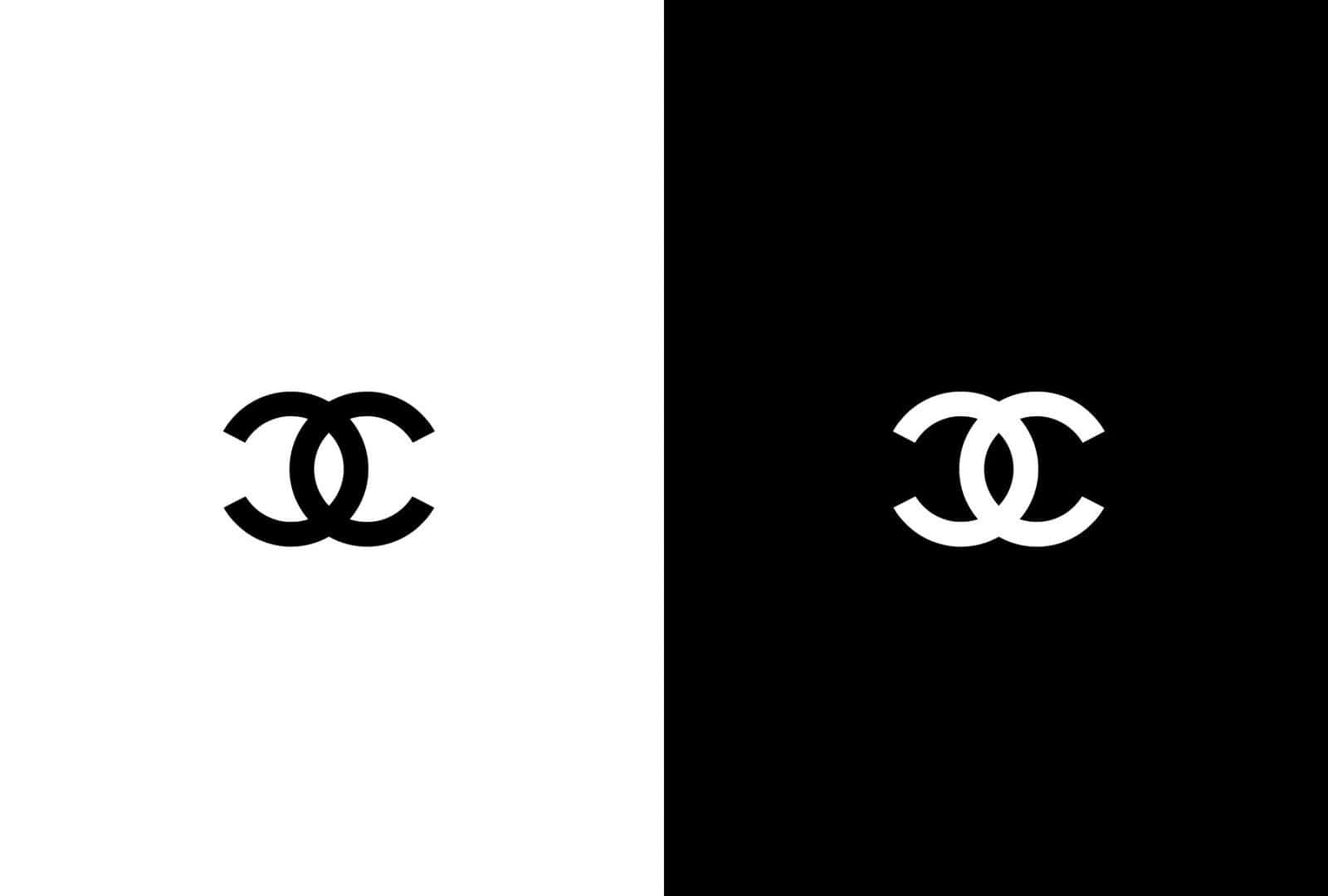香奈兒標誌 桌布 壁紙 — 經典 Chanel 標誌以黑底白字和白底黑字顯示，營造高對比度的極簡品牌形象。