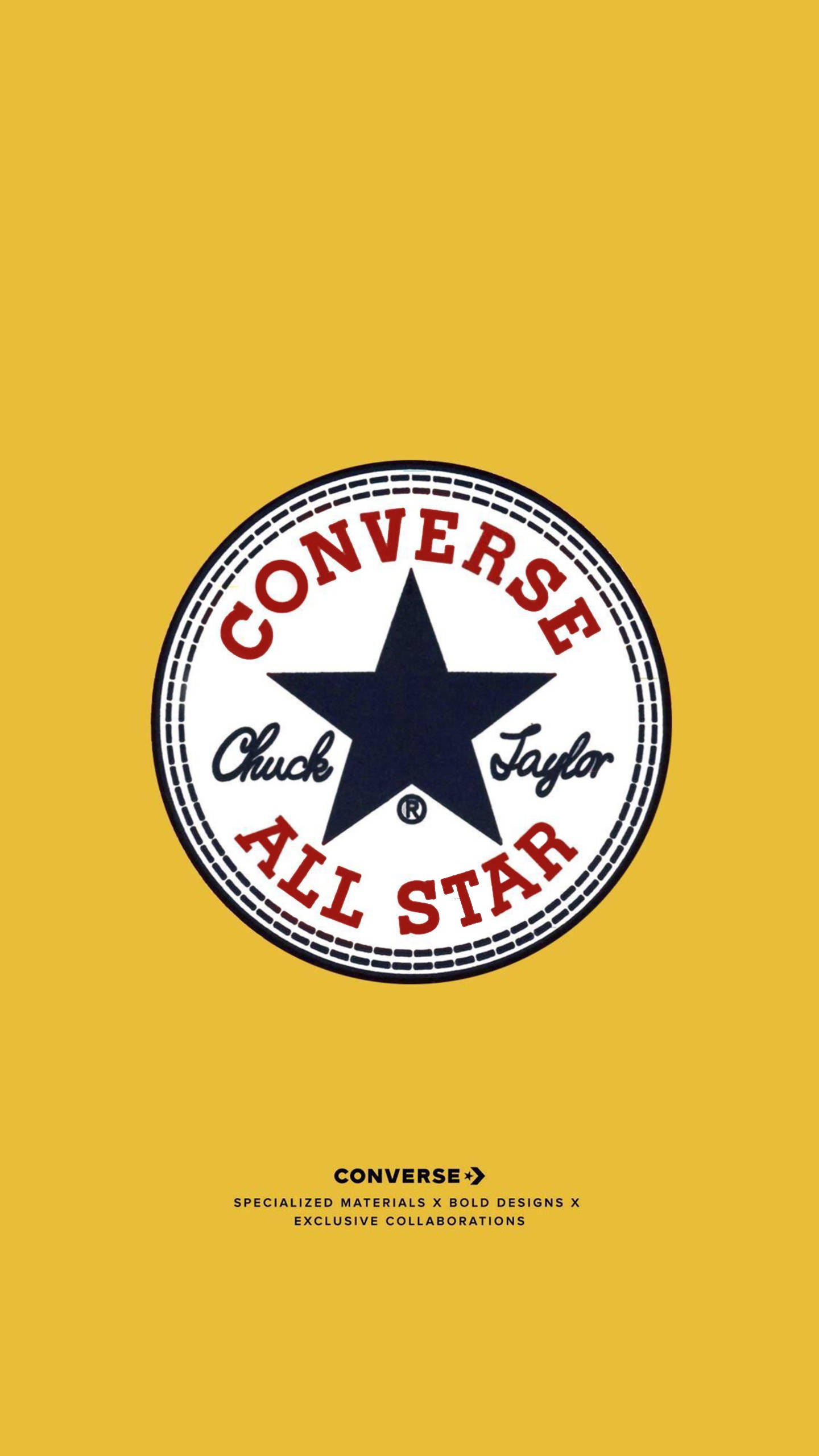 Converse 標誌 桌布 壁紙 — 經典 Converse All Star 標誌居中置於純芥末黃色背景上，下方為極簡字體排版。
