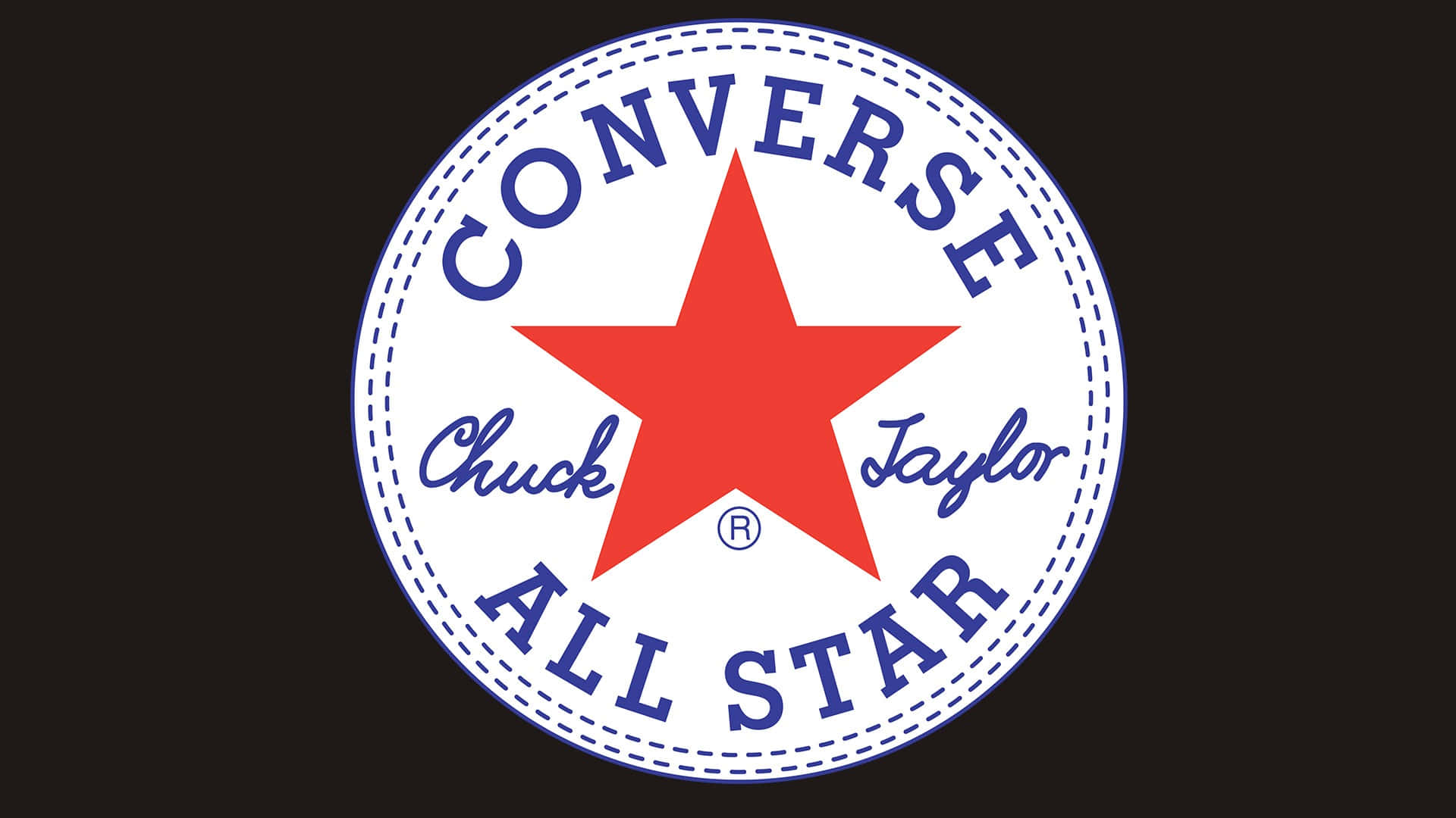 Converse 標誌 桌布 壁紙 — 經典 Converse Chuck Taylor All Star 標誌，紅星藍字，黑色背景。