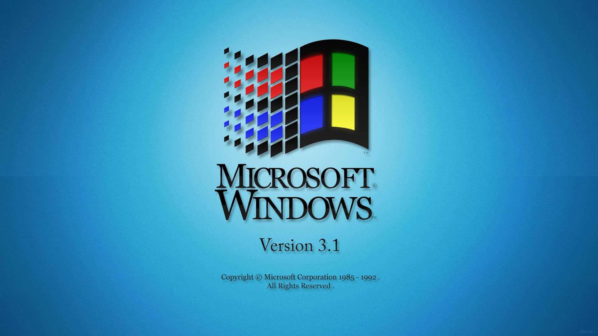 Windows 98 桌布 壁紙 — 經典 Microsoft Windows 3.1 標誌，採用像素化視窗設計，搭配漸變藍色背景。