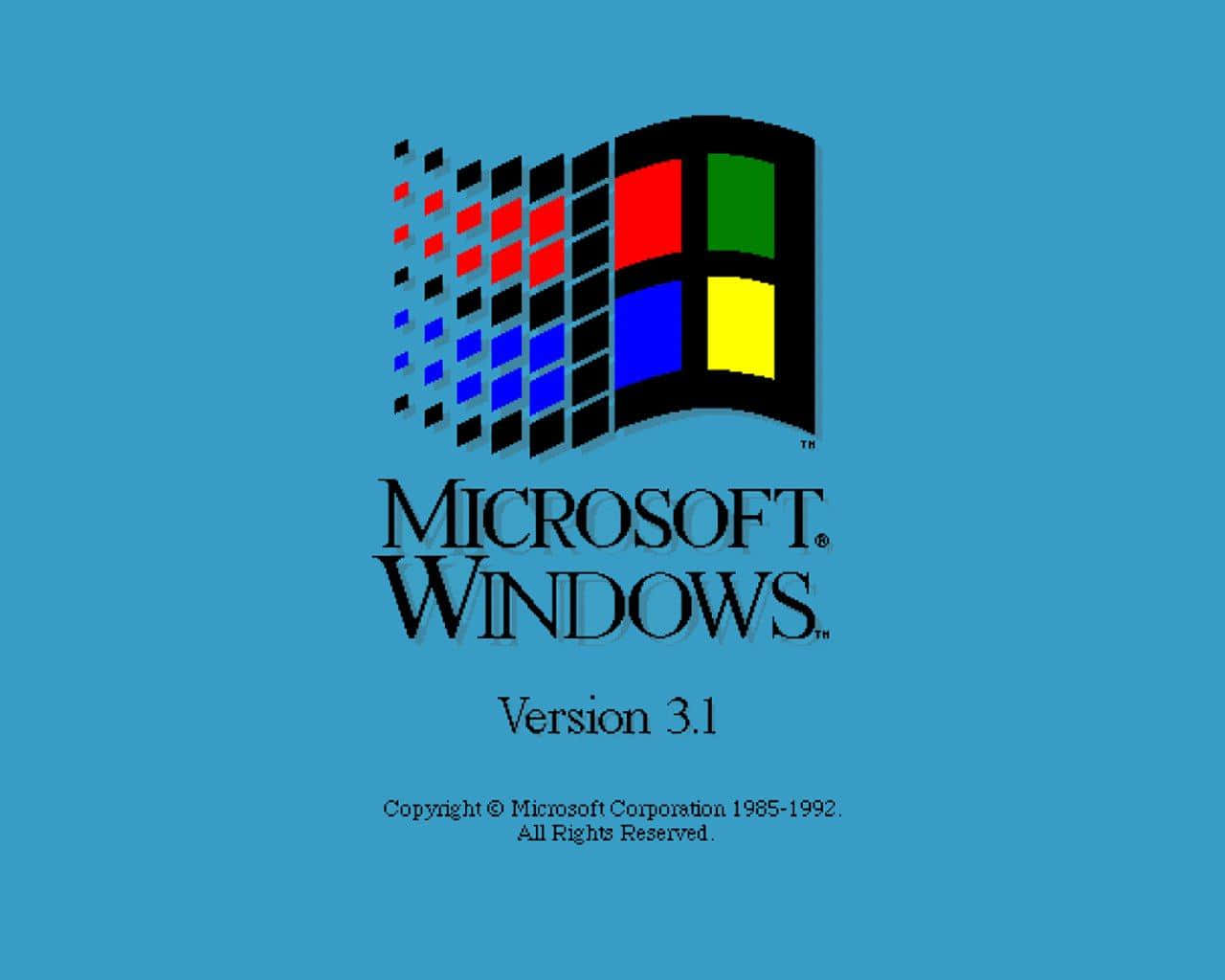 Old Windows 桌布 壁紙 — 經典 Microsoft Windows 3.1 標誌，帶有彩色視窗圖示，背景為純藍色。