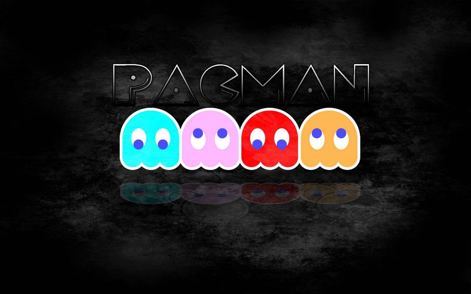 ghosts 桌布 壁紙 — 經典 Pacman 鬼魂以青色、粉紅色、紅色和橙色漂浮在深色紋理背景上，帶有發光的眼睛。