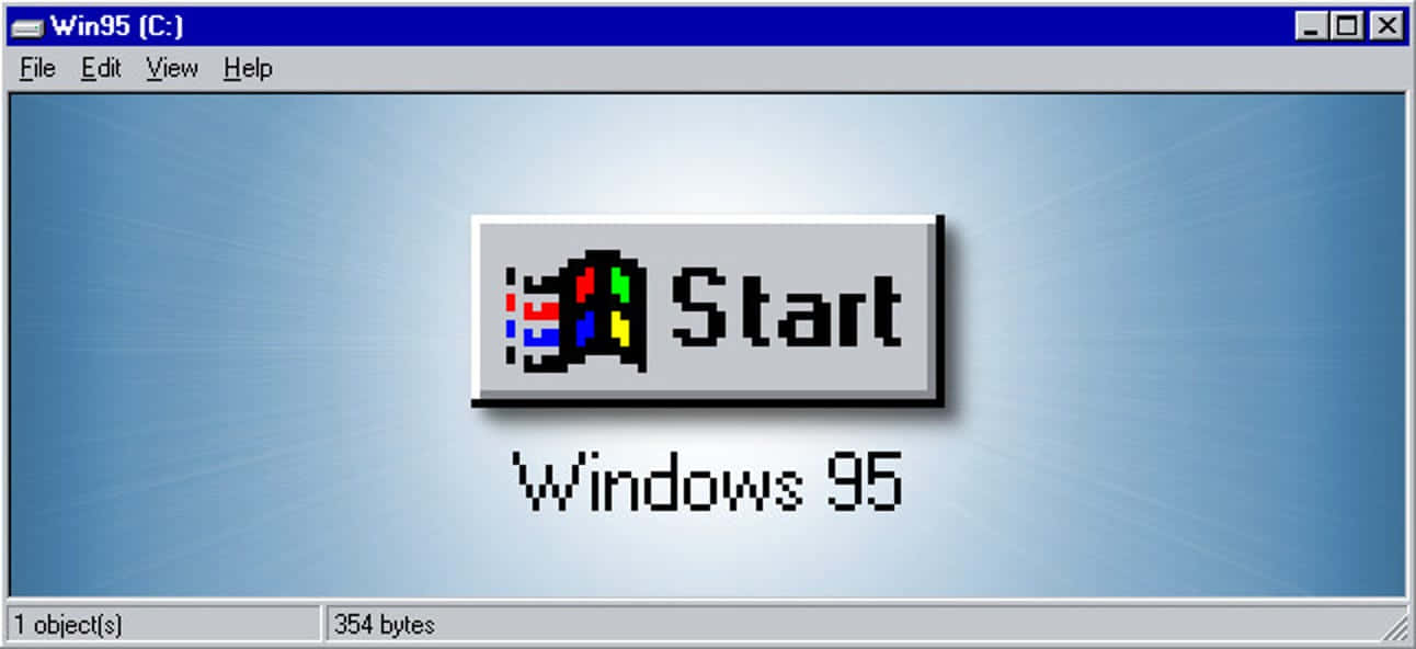 Windows 95 動態圖 桌布 壁紙 — 經典 Windows 95 開始按鈕，帶有彩色標誌，居中於藍色漸變桌面。
