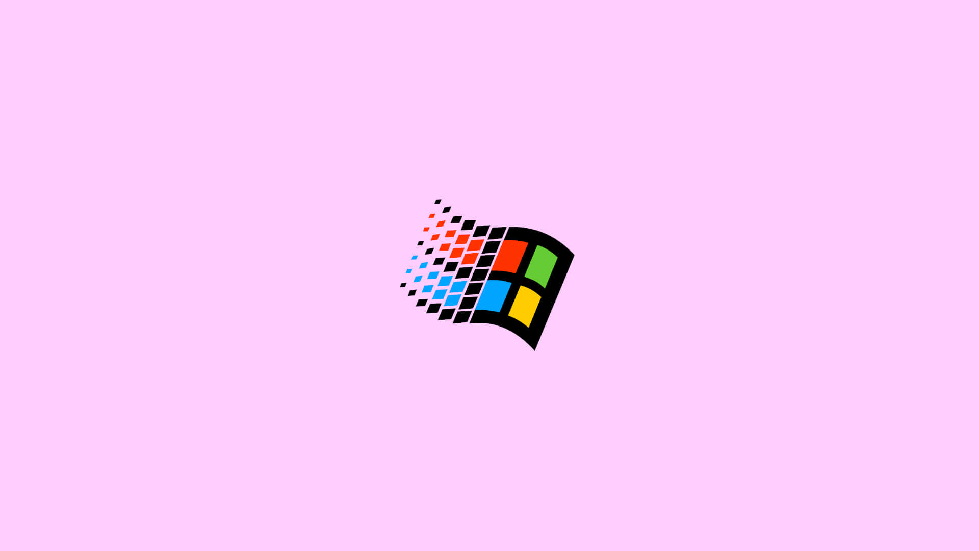 Windows 標誌，帶有像素化動態效果，背景為粉紅色