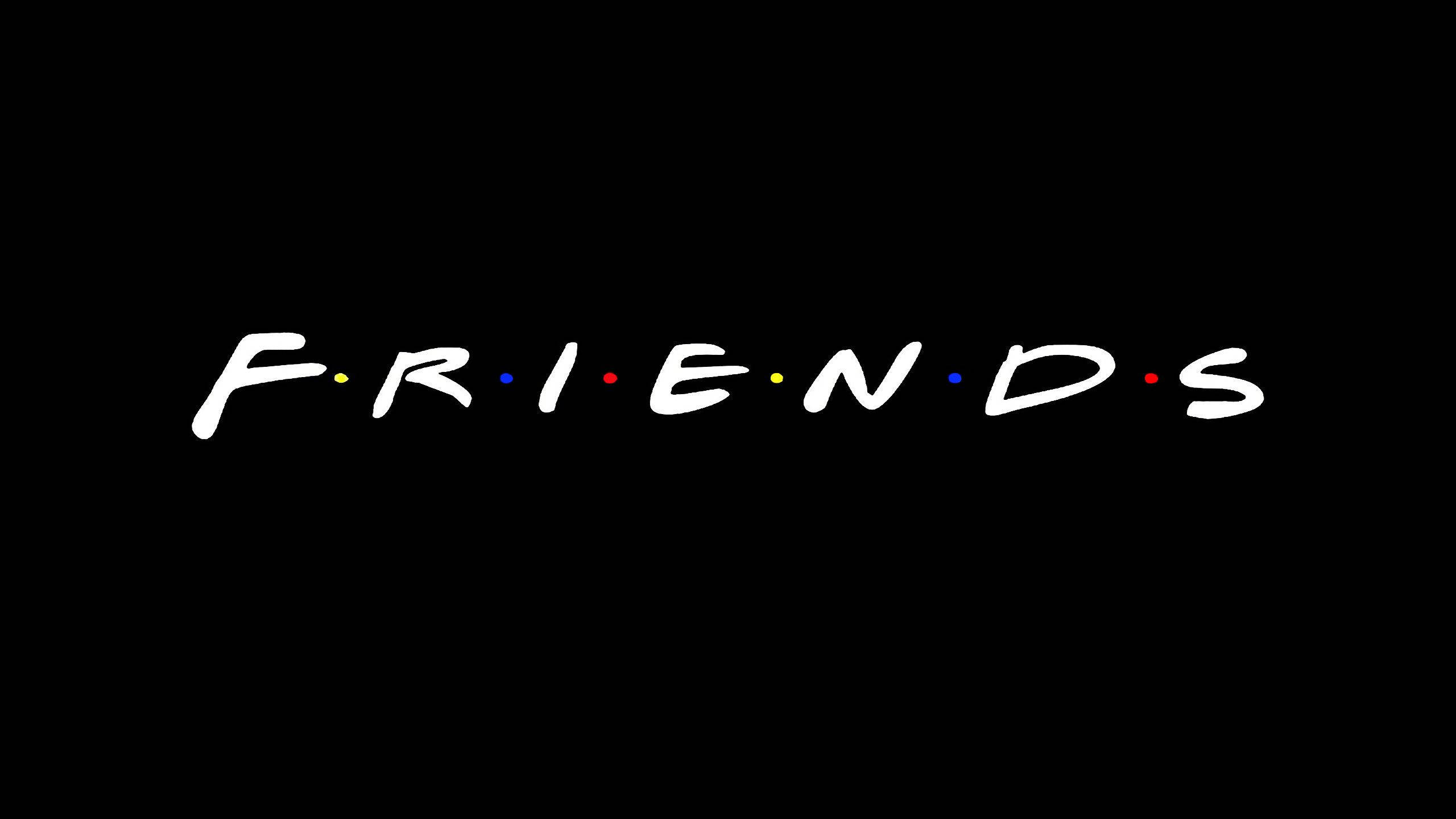 Friends Logo 桌布 壁紙 — 經典《六人行》電視節目標誌，以白色手寫字體和彩色圓點呈現於黑色背景上。
