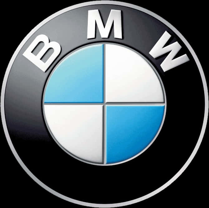 BMW 動圖 桌布 壁紙 — 經典BMW標誌，藍白四象限圖案，黑色背景配銀色邊框。