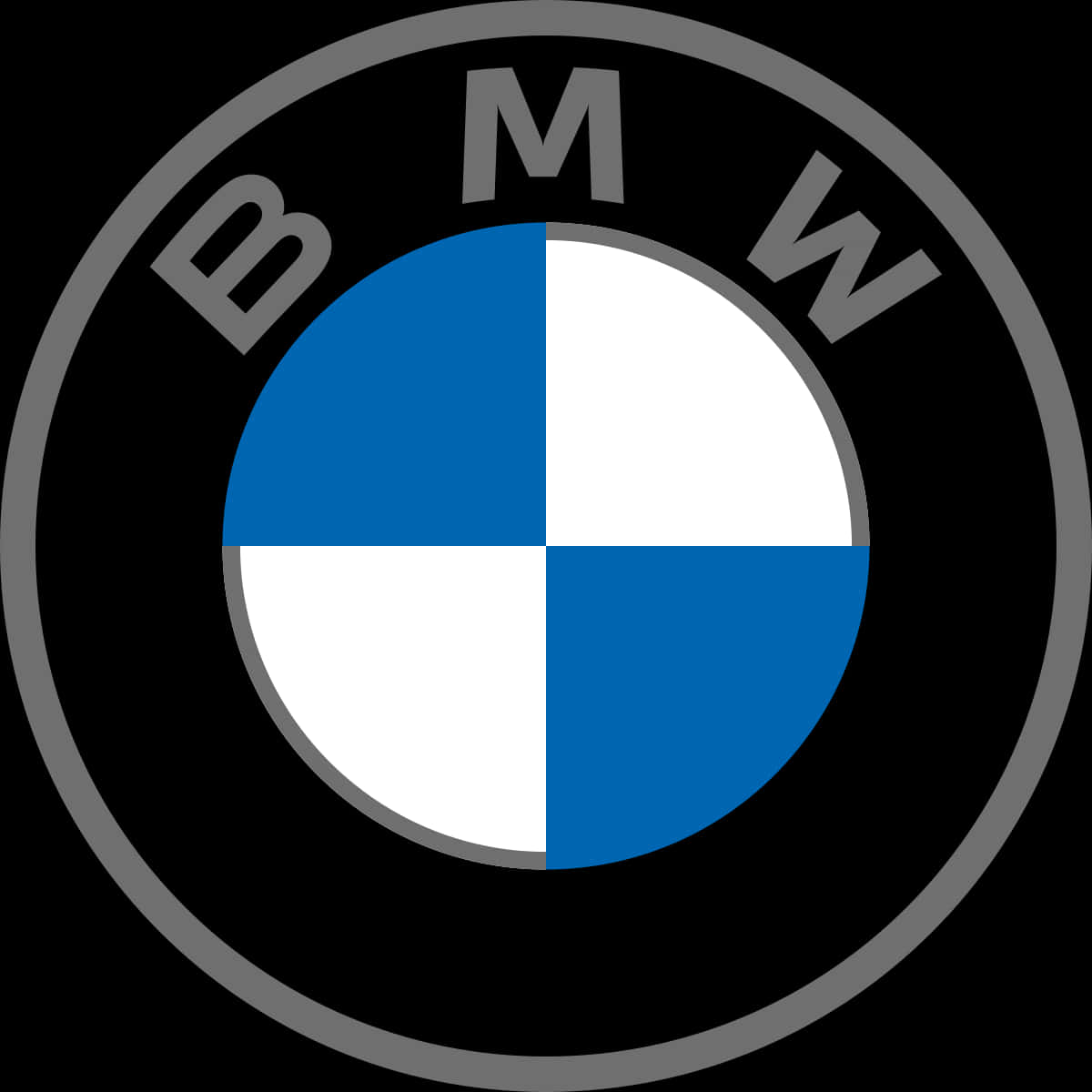 BMW 動圖 桌布 壁紙 — 經典BMW標誌，藍白四象限置於黑色背景上。