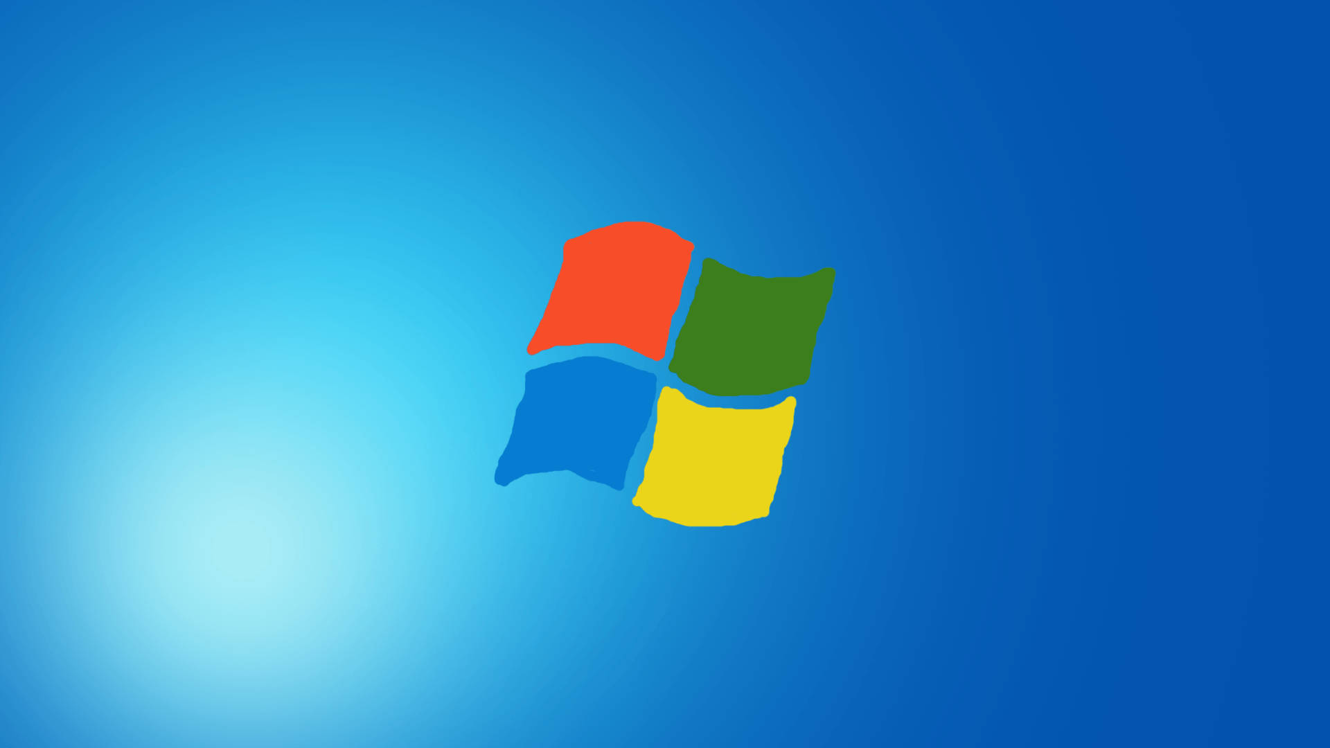 Windows 桌布 壁紙 — 經典Windows標誌，紅色、綠色、藍色和黃色窗格居中在漸變藍色背景上。