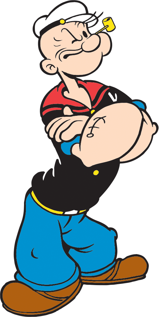 Clip Art 桌布 壁紙 — 經典卡通水手大力水手卜派自信地站著，嘴裡叼著煙斗，雙臂交叉在胸前。