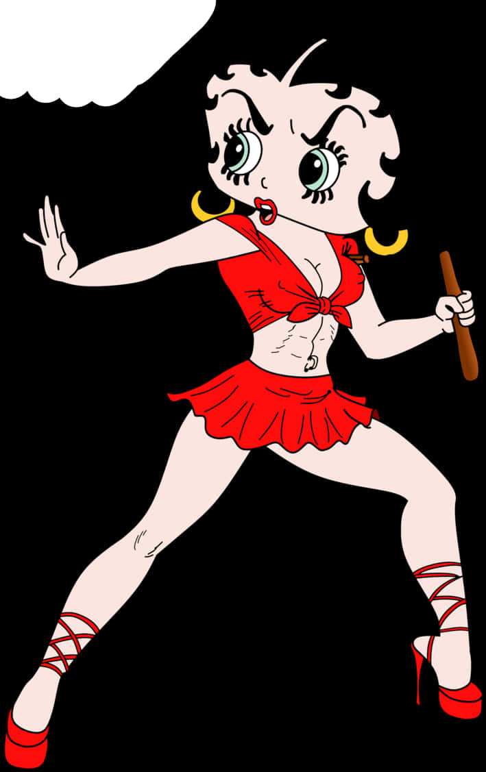 Cartoon 桌布 壁紙 — 經典卡通角色 Betty Boop 身穿紅色服裝，在黑色背景前擺出俏皮姿勢。