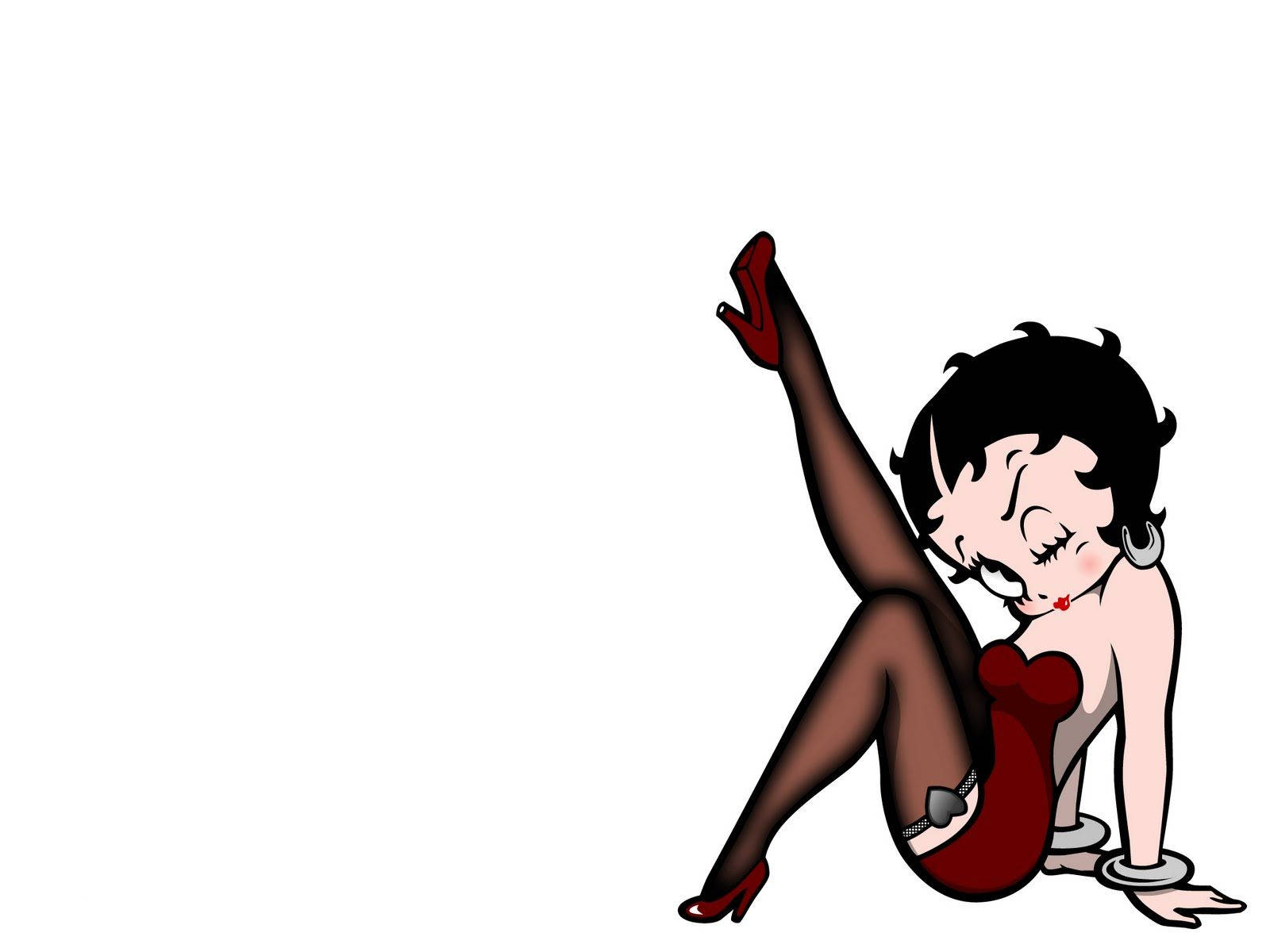 boop 桌布 壁紙 — 經典卡通角色 Betty Boop 身穿紅色連衣裙和高跟鞋，在白色背景前擺出誘人姿勢。