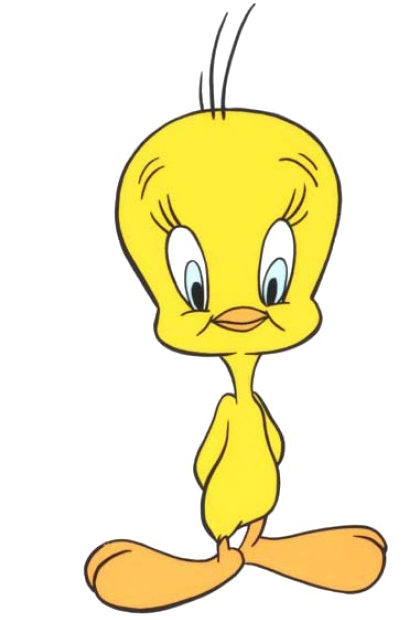 崔弟 桌布 壁紙 — 經典卡通角色 Tweety Bird 直立站立，有著大大的藍色眼睛和愉快表情，背景簡單。